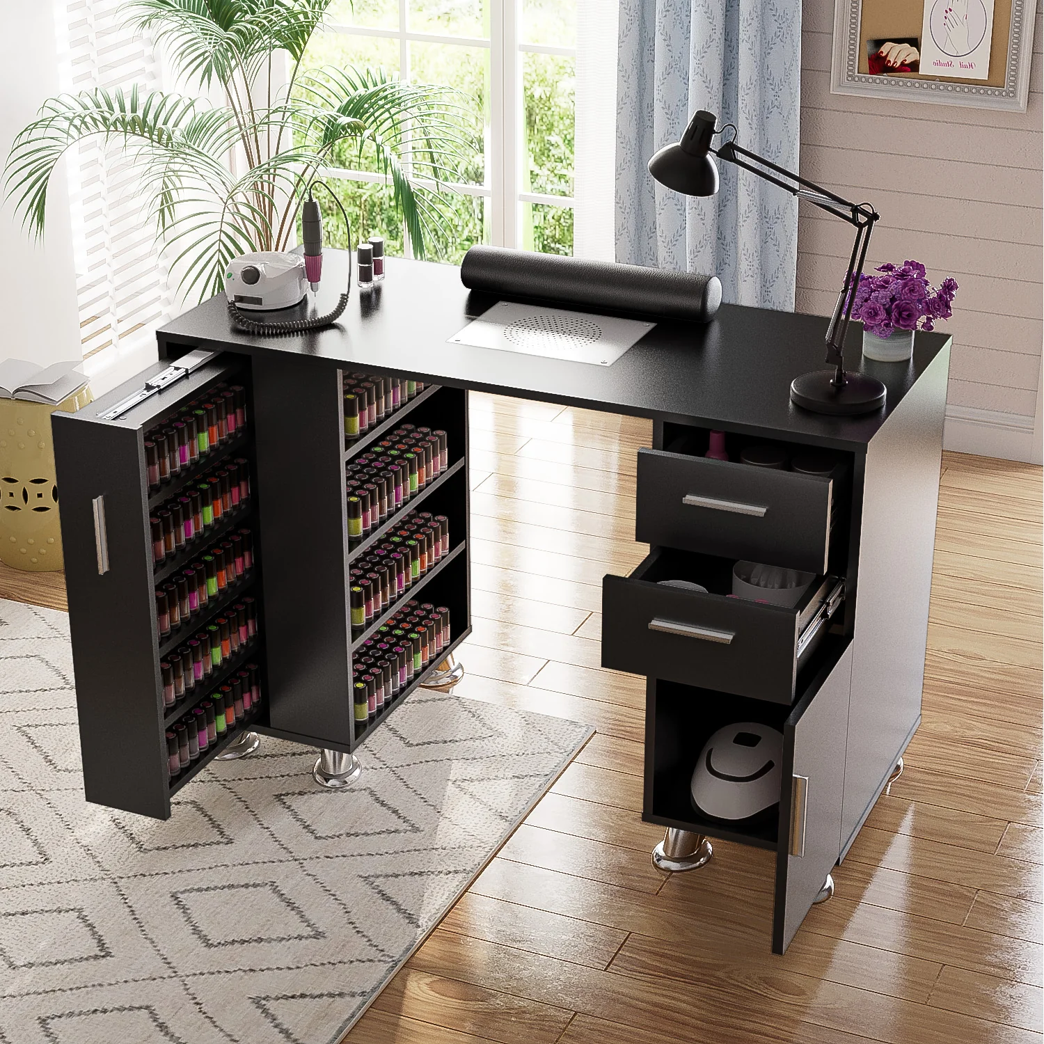 Advwin Manicure Table with Dust Collector Black