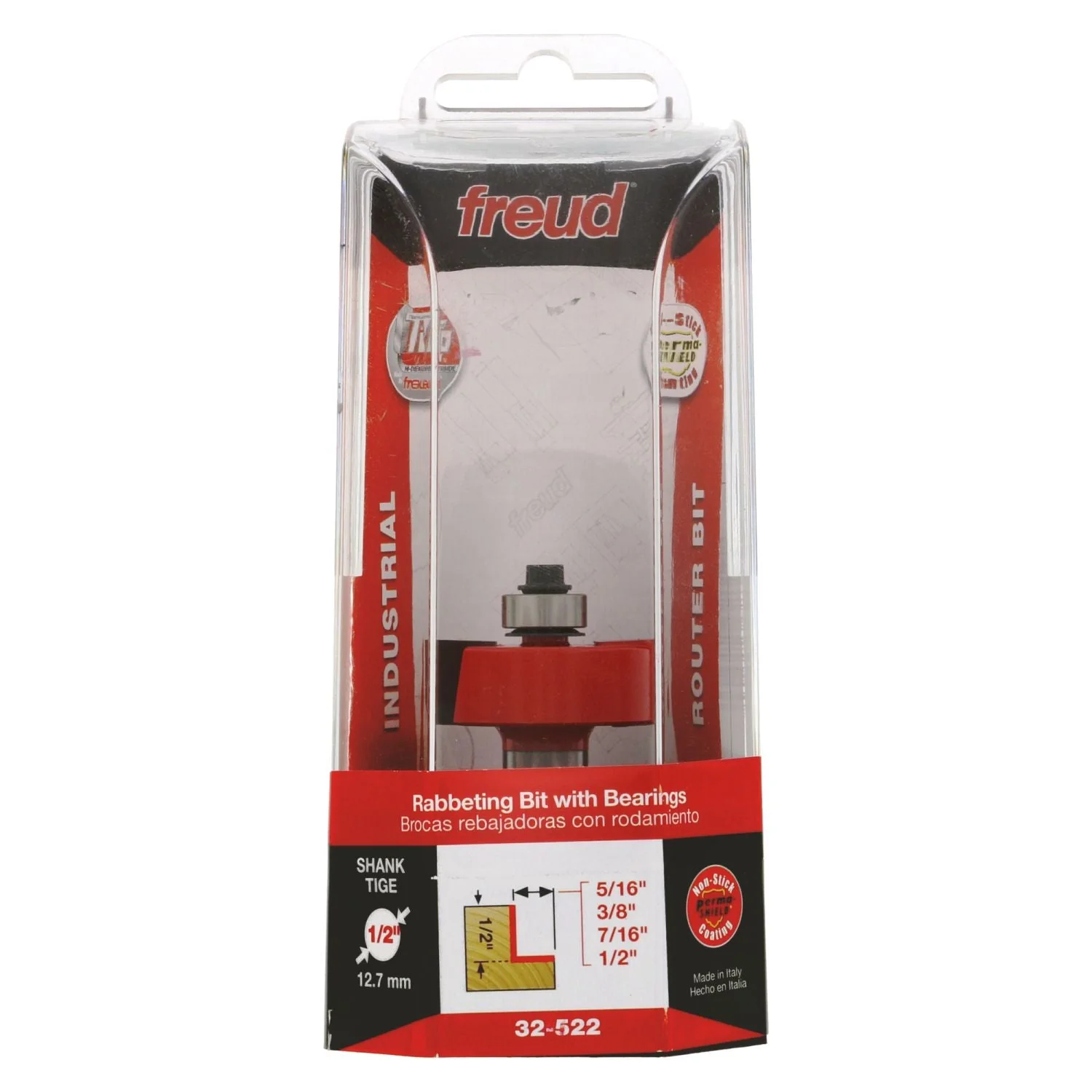 Freud 32-522 5/16", 3/8", 7/16", 1/2-Inch Depth Rabbeting Router Bit with Bearings - Image 1