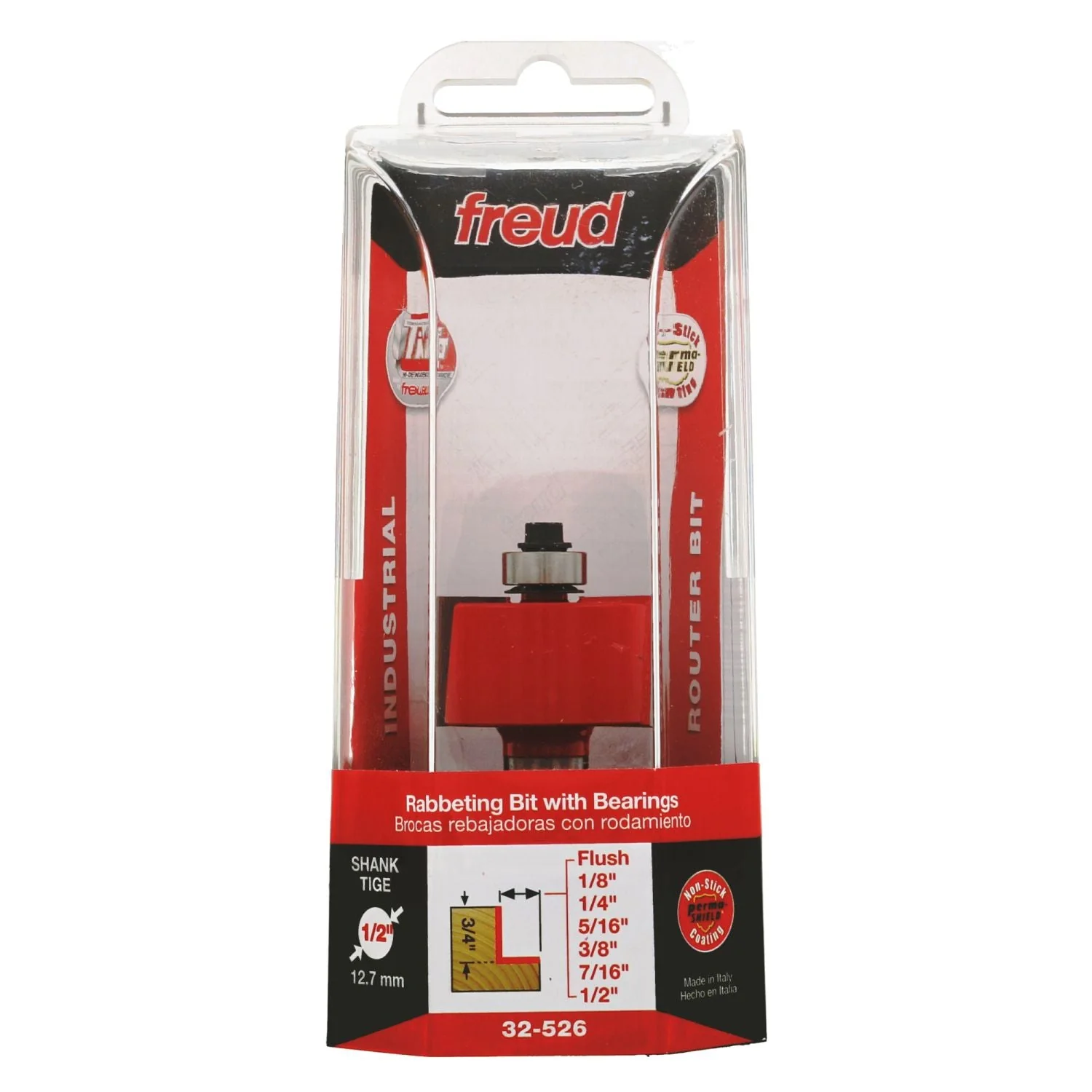 Freud 32-526 flush, 1/8″,1/4″,5/16″,3/8″,7/16″,1/2-Inch Depth Rabbeting Router Bit with Bearings