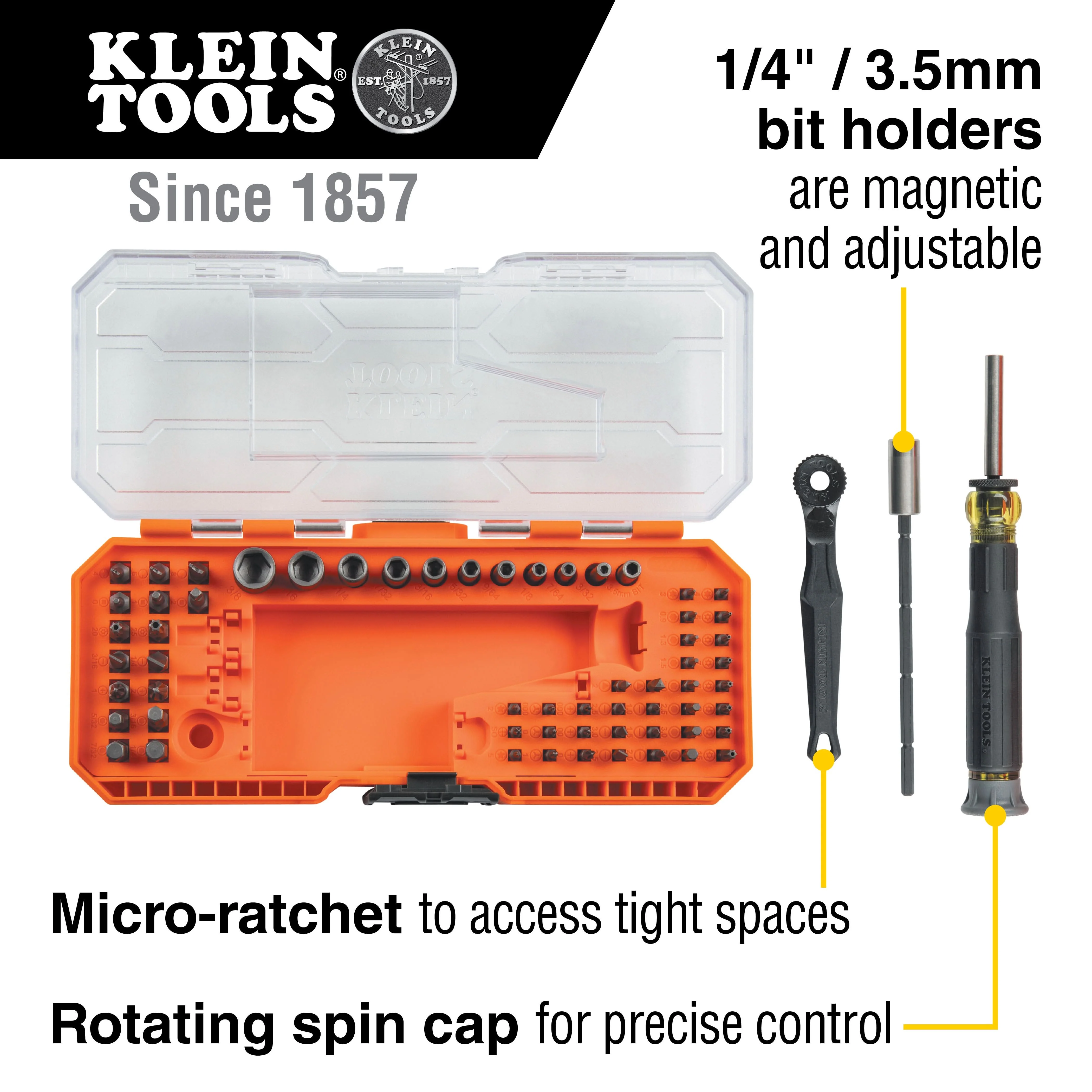 Klein Tools 32787 Precision Ratchet and Driver System, 64-Piece - Image 2