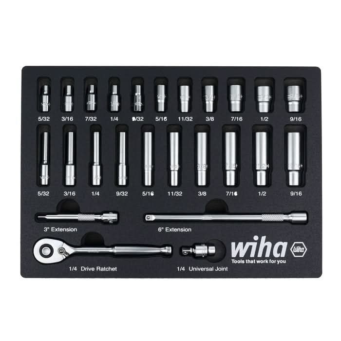 Wiha 33396 25-Piece 1/4 in. Drive Professional Standard And Deep Socket Tray Set, SAE - Image 1