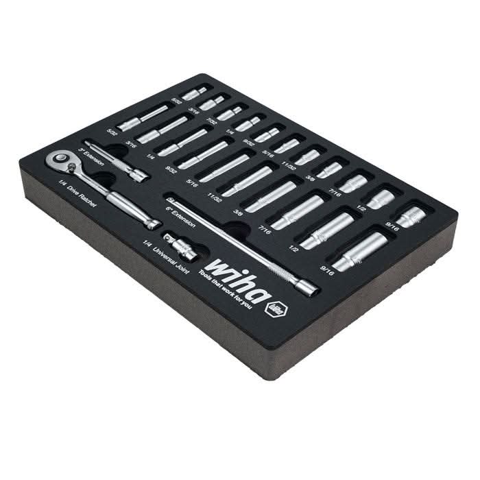 Wiha 33396 25-Piece 1/4 in. Drive Professional Standard And Deep Socket Tray Set, SAE - Image 2