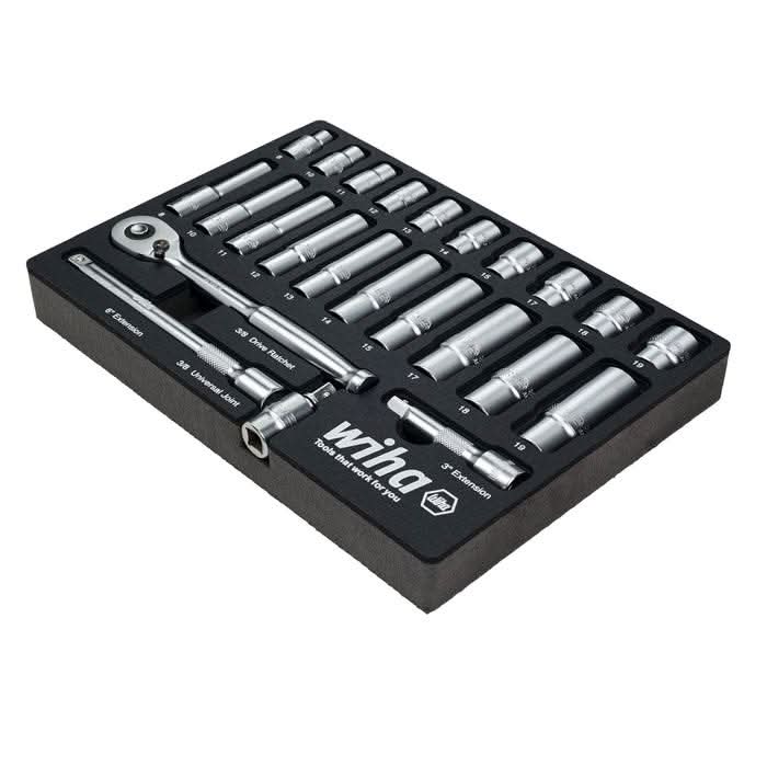Wiha 33795 24-Piece 3/8 in. Drive Professional Standard And Deep Socket Tray Set, Metric - Image 2