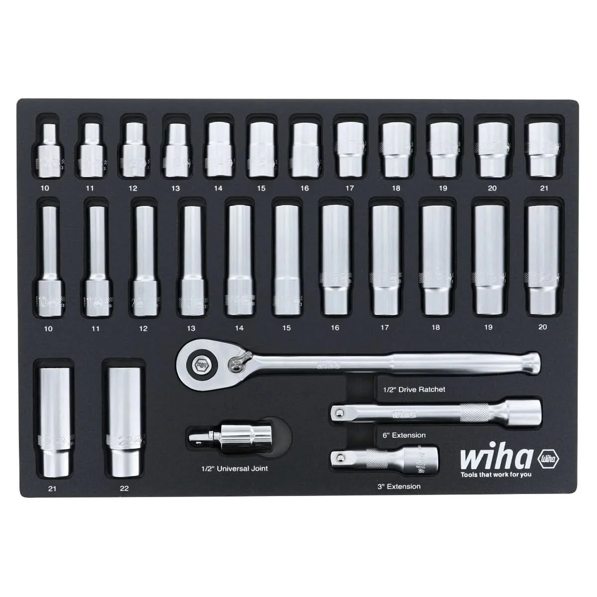 Wiha 33895 29-Piece 1/2" Drive Metric Professional Standard & Deep Socket Set - Image 1