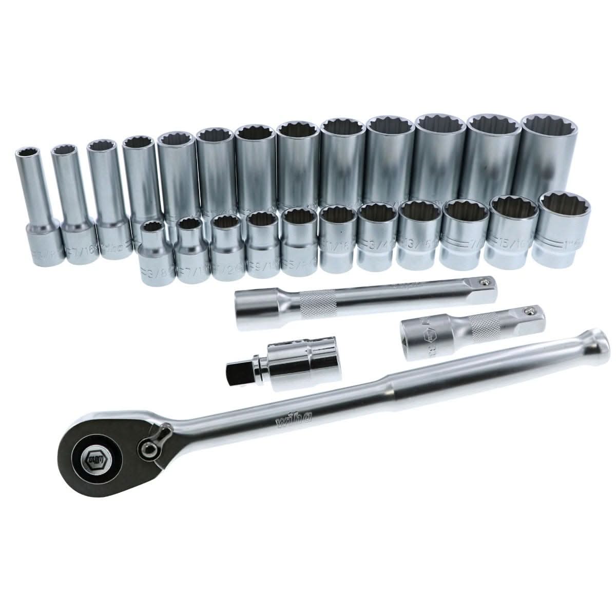 Wiha 33896 28-Piece 1/2" Drive SAE Professionial Standard & Deep Socket Set - Image 2