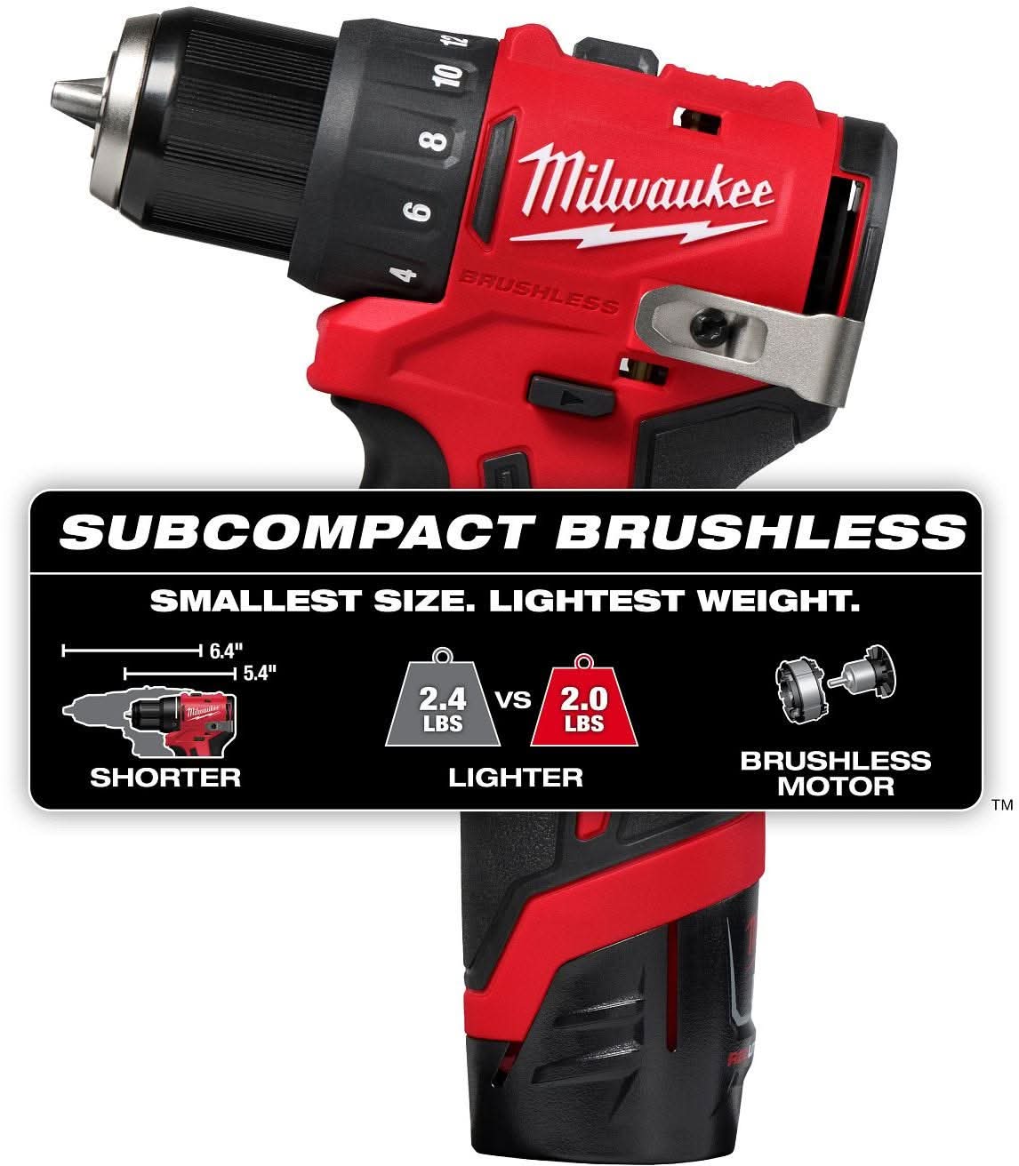 Milwaukee 3401-22 M12 Subcompact Brushless 3/8" Drill/Driver 2.0Ah Kit - Image 2