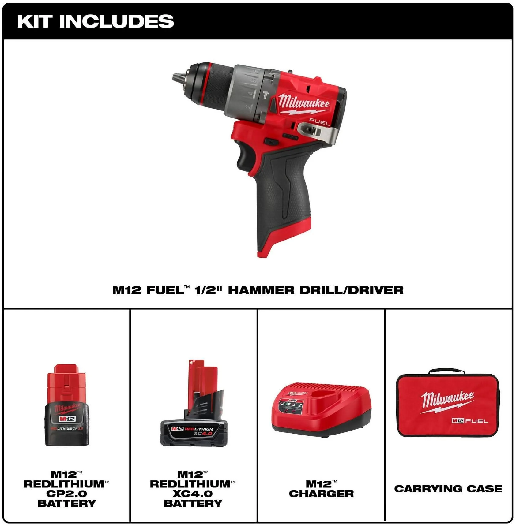 Milwaukee 3404-22 M12 FUEL 1/2-in. Hammer Drill/Driver Kit - Image 2