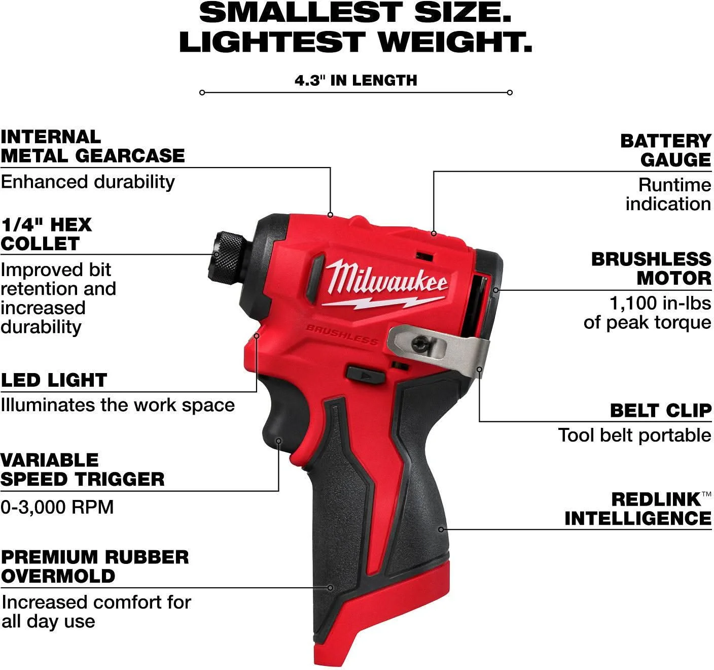 Milwaukee 3450-20 M12 Subcompact Brushless 1/4" Hex Impact Driver, Tool Only - Image 3