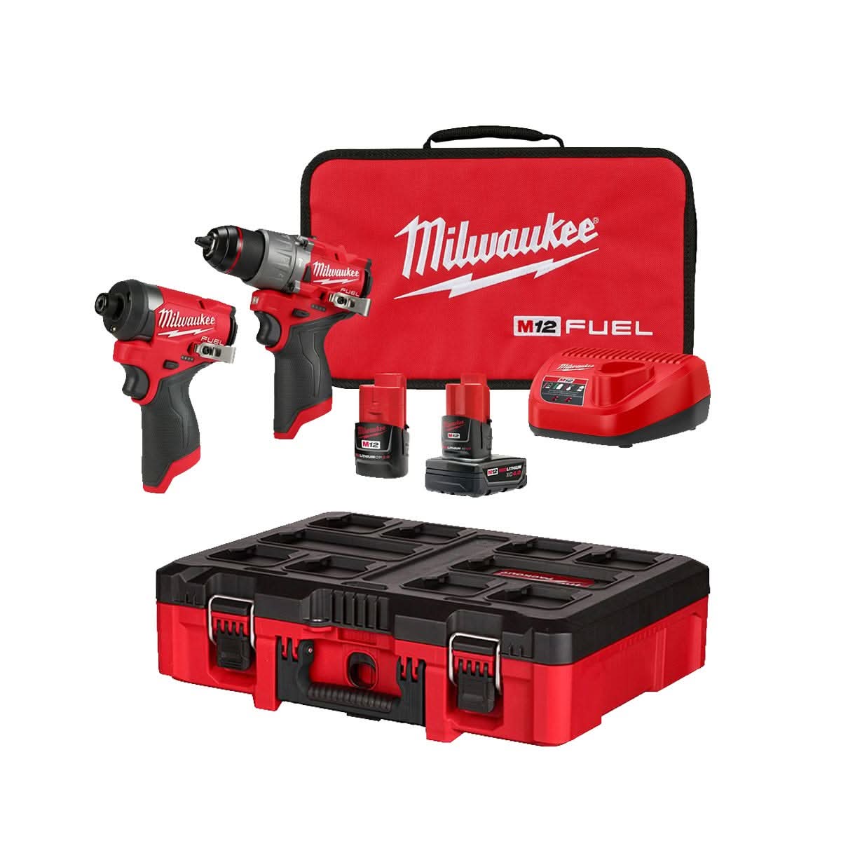 Milwaukee 3497-22 M12 FUEL Gen4 1/2-in. Drill Driver and 1/4-in. Hex Impact Driver Combo Kit with PACKOUT Tool Case with Customizable Insert - Image 1