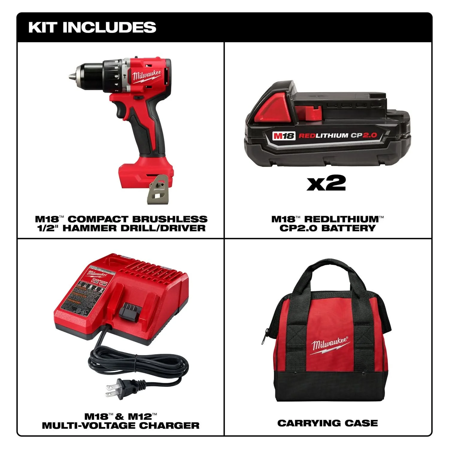 Milwaukee 3602-22CT M18 Compact Brushless 1/2" Hammer Drill Kit - Image 3