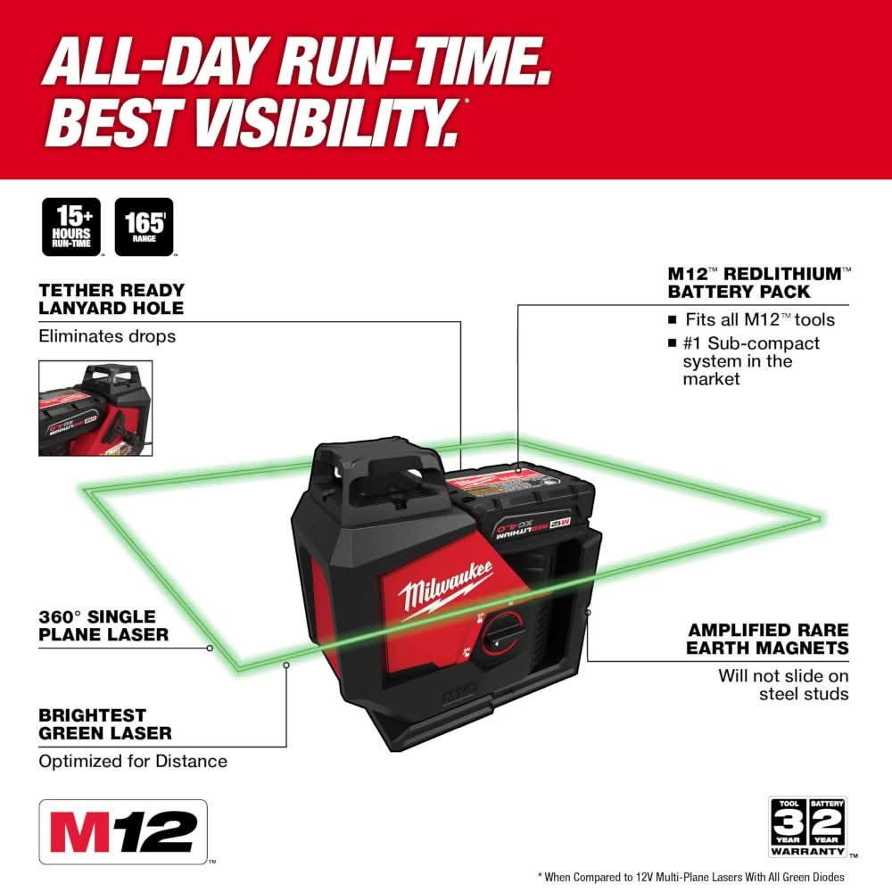 Milwaukee 3631-20 M12 Green 360 Degree Single Plane Laser, Bare Tool - Image 3