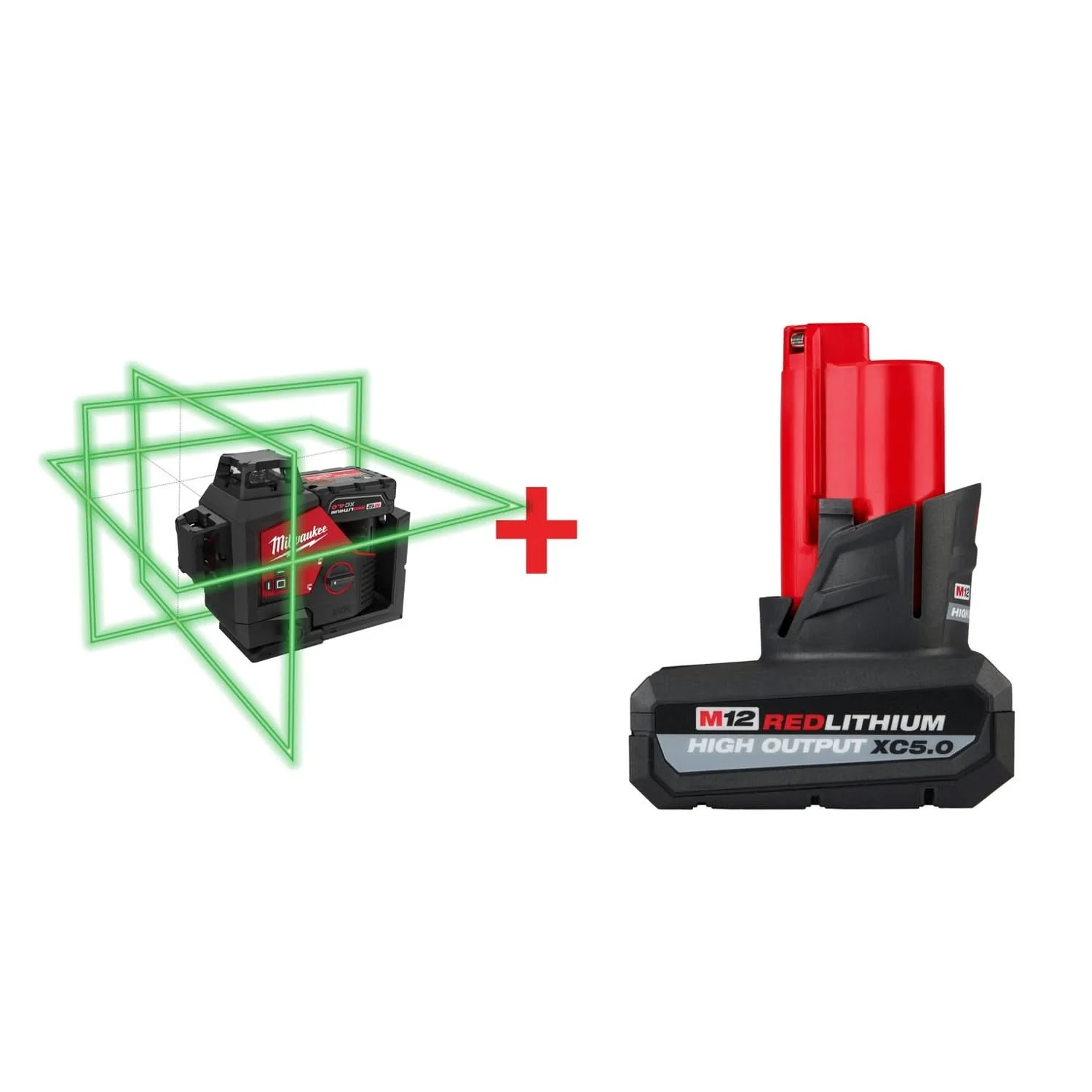 Milwaukee M12 Green 360 3-Plane Laser 4.0Ah Kit and 5.0Ah Battery Pack - Image 1