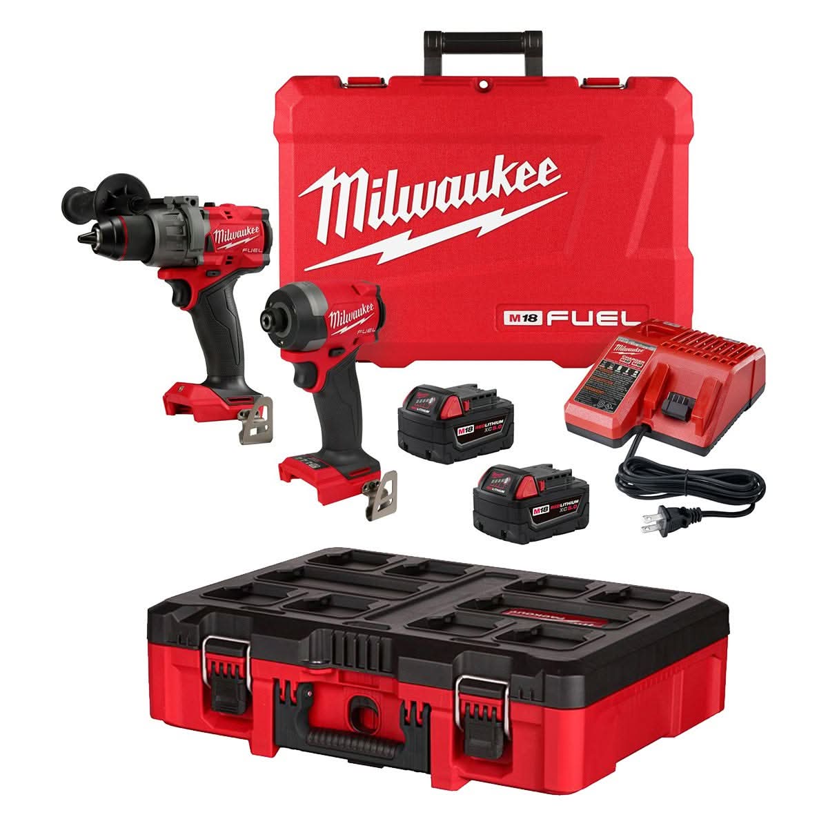 Milwaukee 3697-22 M18 FUEL Gen4 1/2-in. Hammer Drill and 1/4-in. Hex Impact Driver Combo Kit with PACKOUT Tool Case with Customizable Insert - Image 1