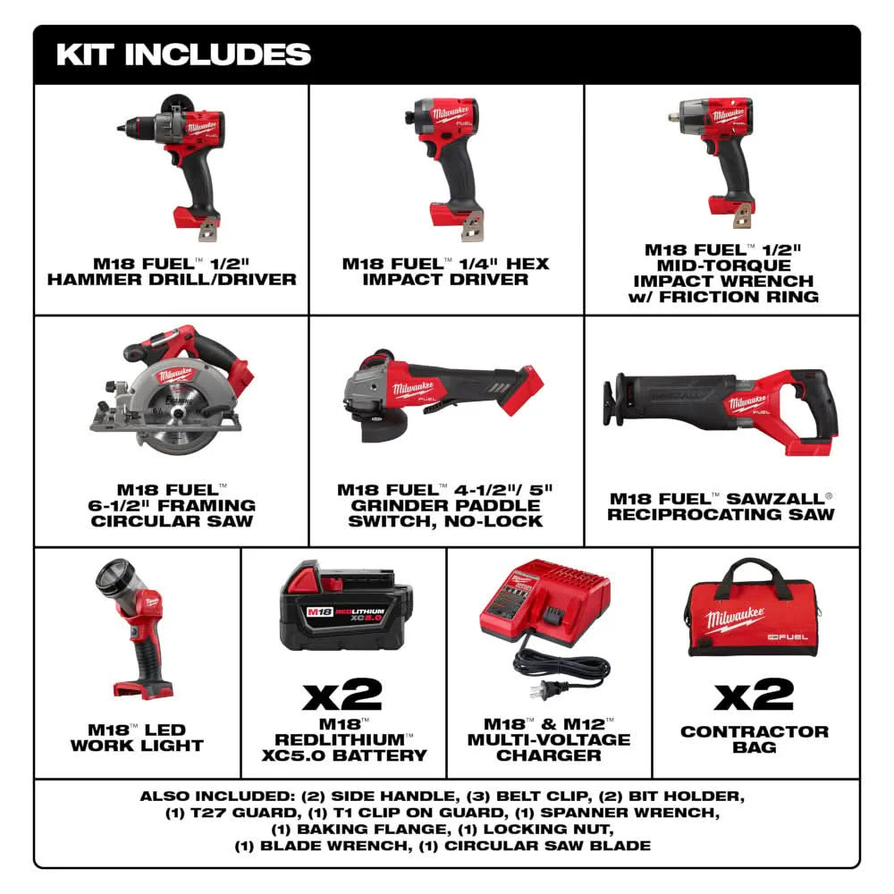 Milwaukee 3697-27 M18 FUEL 7-Tool Combo Kit - Image 2