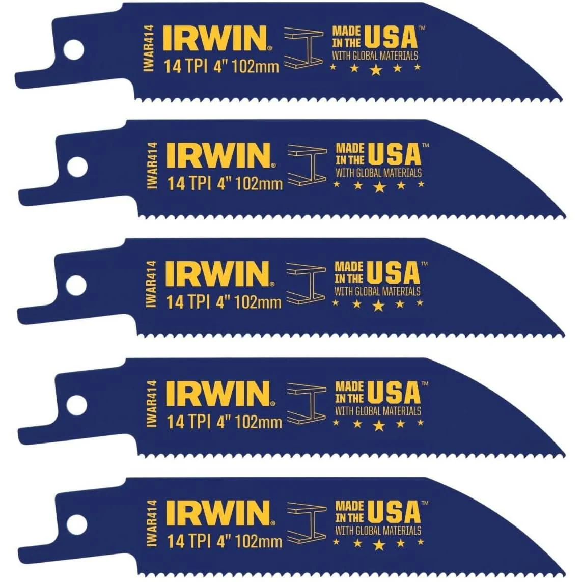 Irwin 372414P5 Metal Cutting Reciprocating Bi-Metal Blade 4-in. 14 TPI 5 Pack