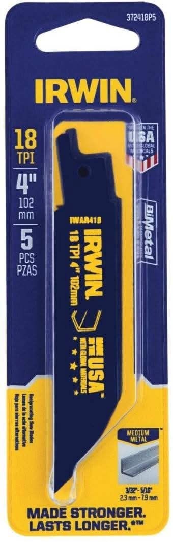 Irwin 372418P5 Metal Cutting Reciprocating Bi-Metal Blade 4-in. 18 TPI 5 Pack - Image 2