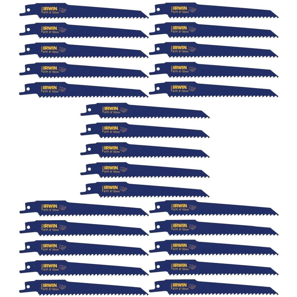 Irwin 372656B Nail Embedded Wood Cutting Reciprocating Blade 6-in. 6 TPI 25 Pack