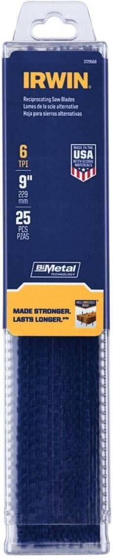 Irwin 372956B Nail Embedded Wood Cutting Reciprocating Blade 9-in. 6 TPI 25 Pack - Image 2