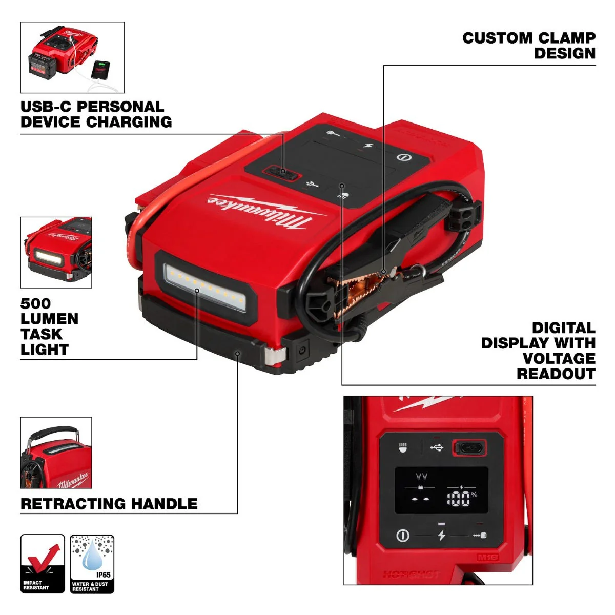 Milwaukee 3841-20 M18 HOTSHOT Jump Starter w/ (2) 5.0Ah Batteries - Image 3