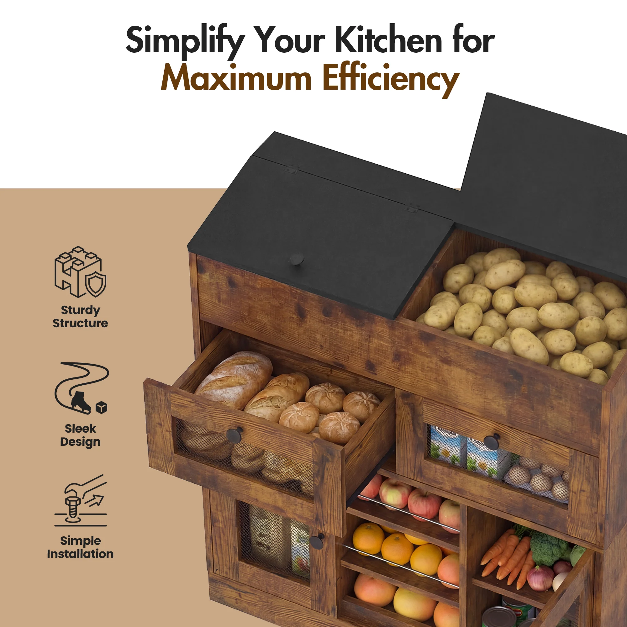 Advwin 5-Tier Fruit & Vegetable Cabinet w/ 2 Mesh Doors - Image 2