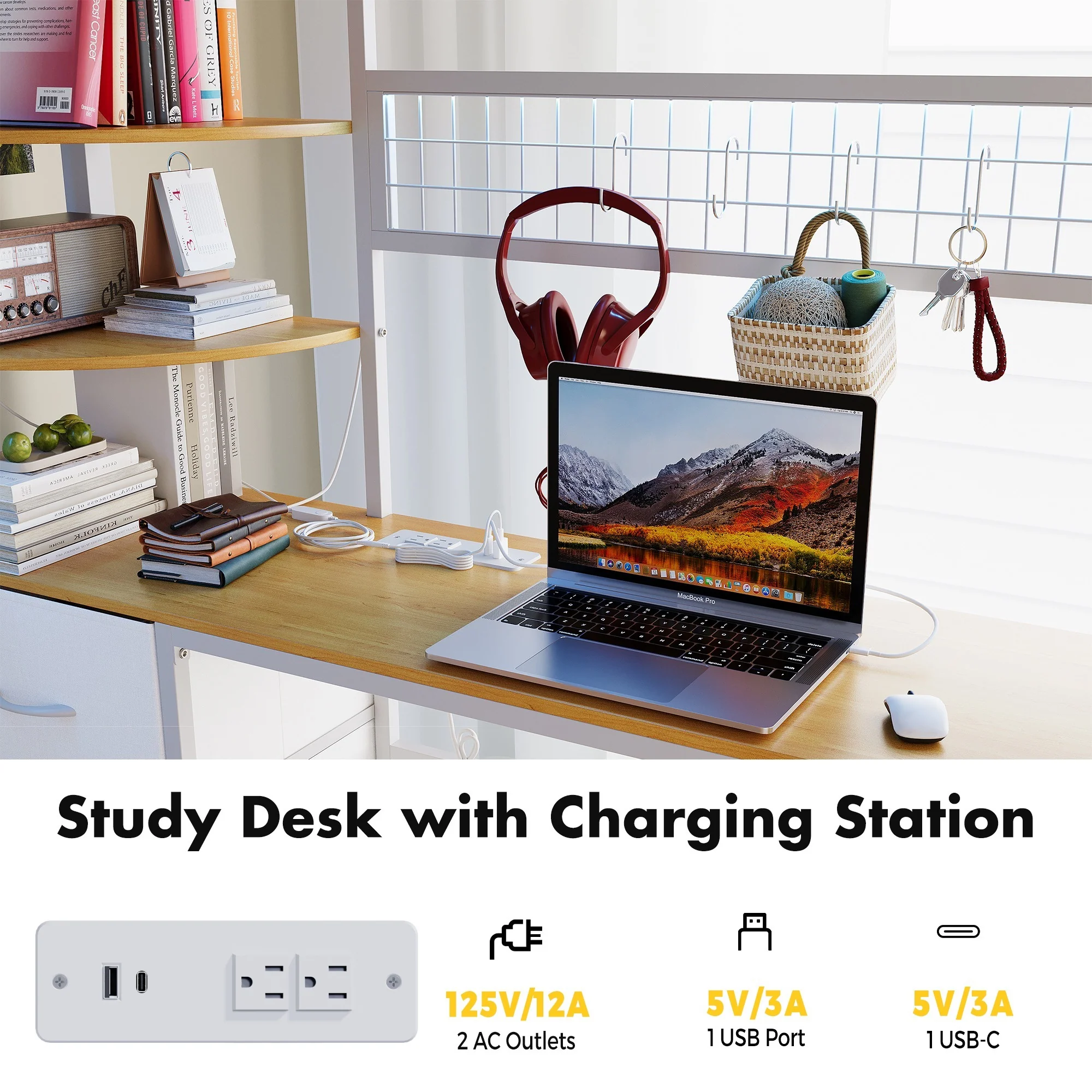 Advwin Full Size Loft Bed with Desk & Charging Station - Image 2