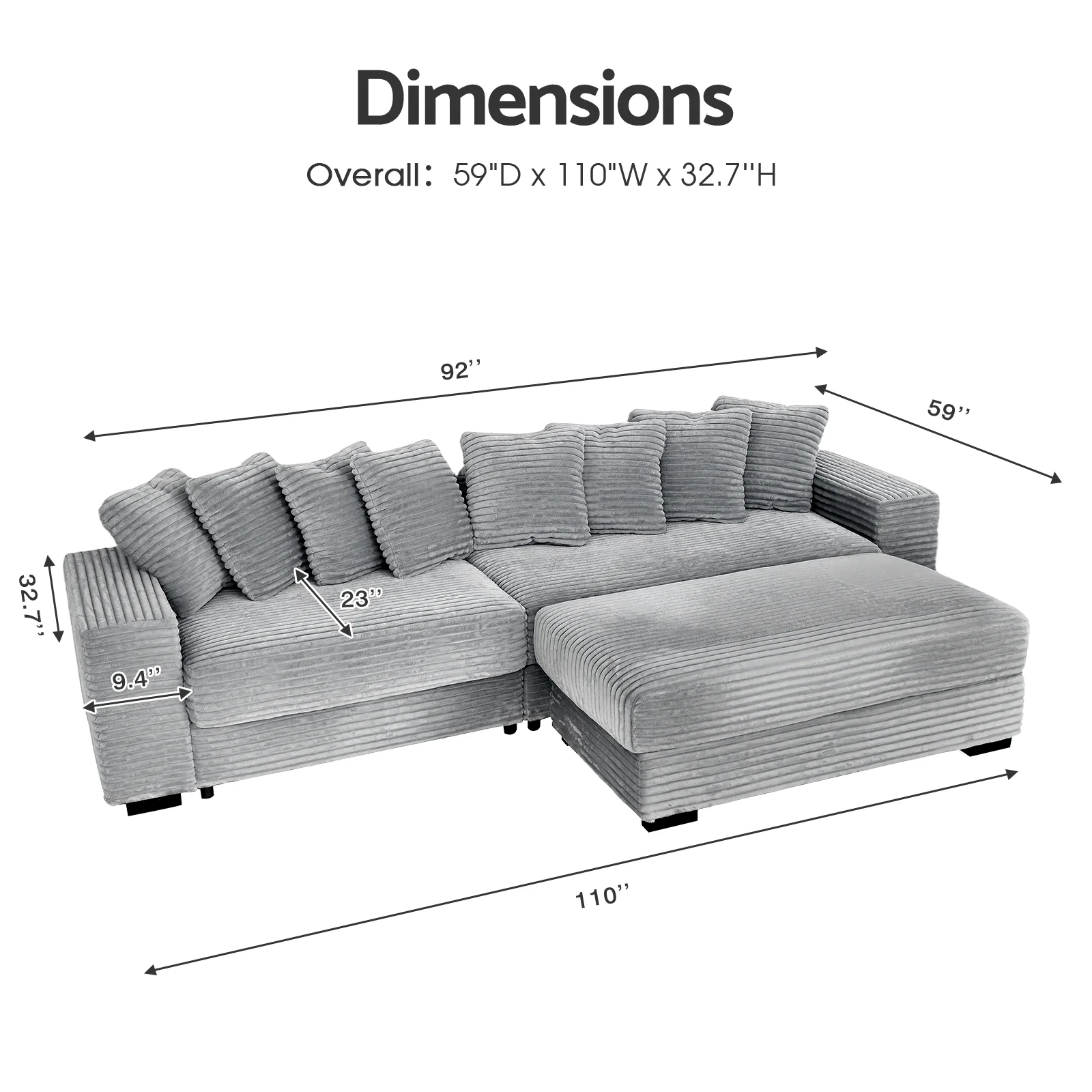 Advwin Oversized L Shape Sofa With Chaise - Image 3
