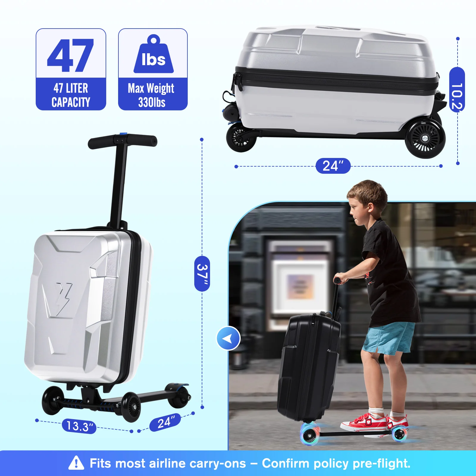 Advwin Foldable Carry On Scooter Suitcase for Kids - Image 3