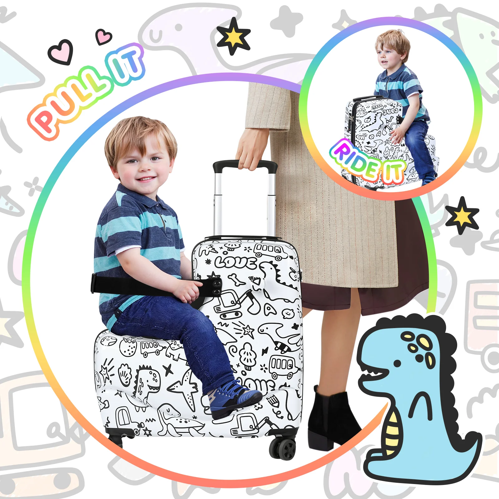 Advwin Kids Ride-On Suitcase Customizable Graffiti Surface - Image 3