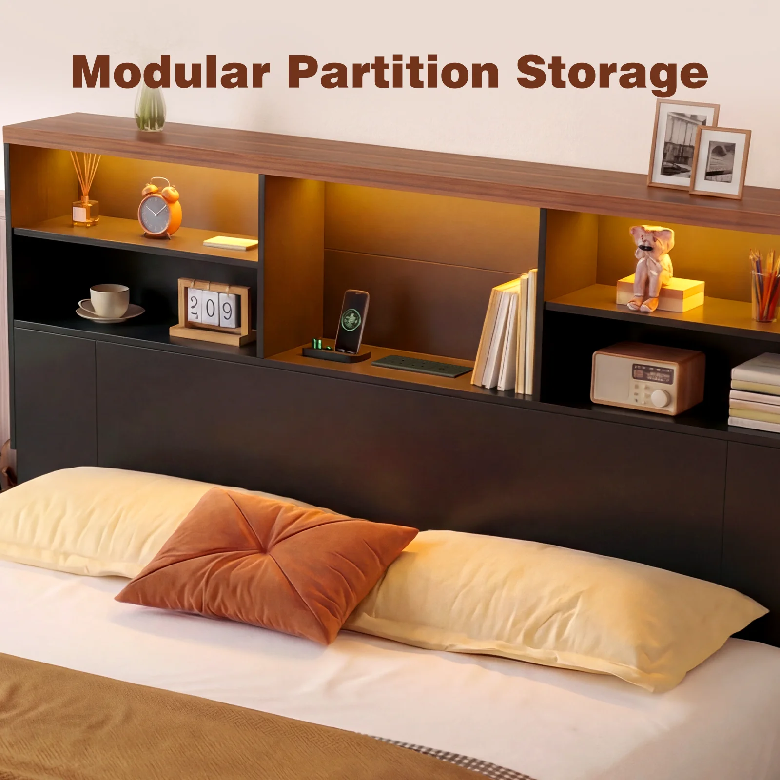 Advwin 63" Headboard w/ Extendable Storage Racks - Image 2