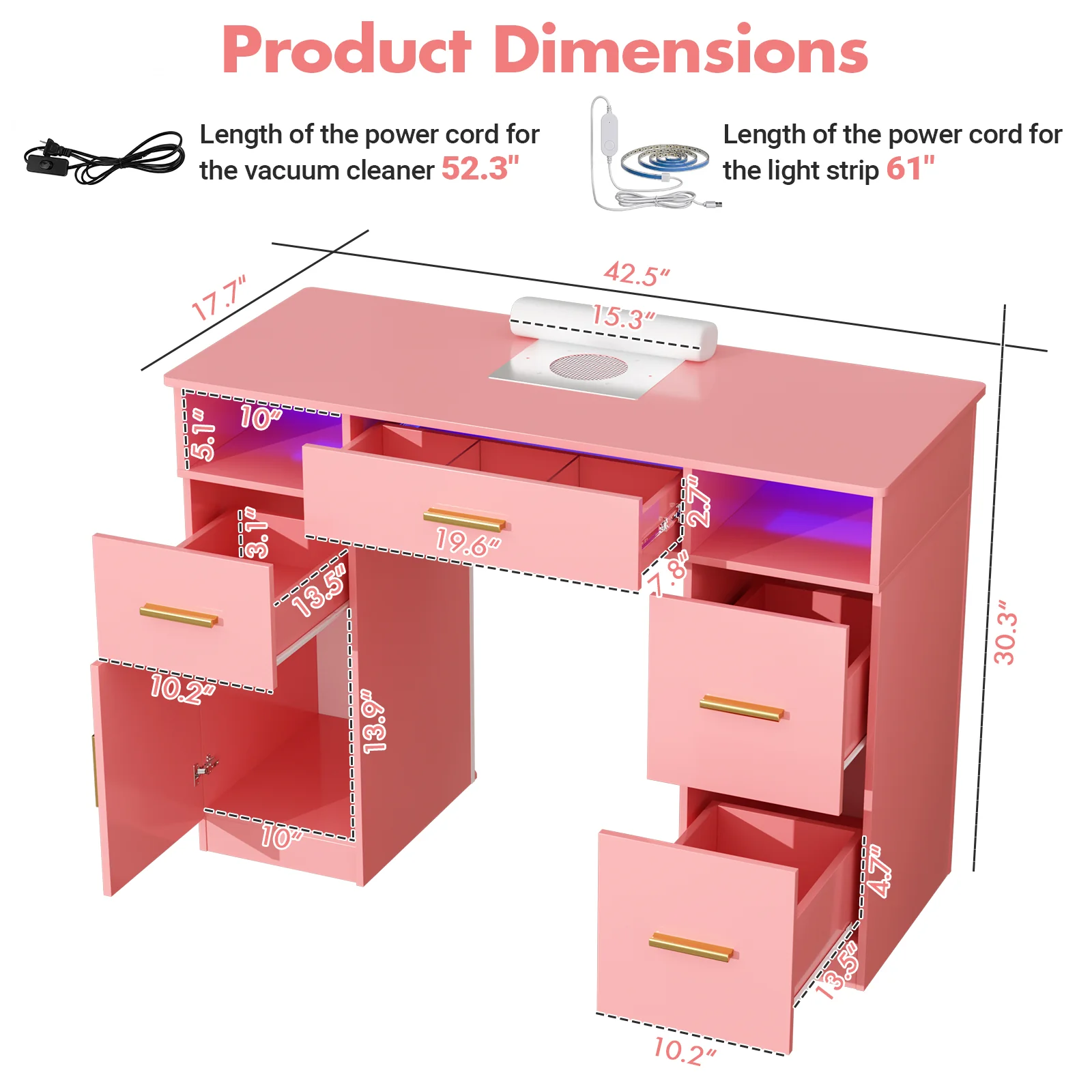 Advwin Professional Nail Desk w/ Dust Collector & LED - Image 3