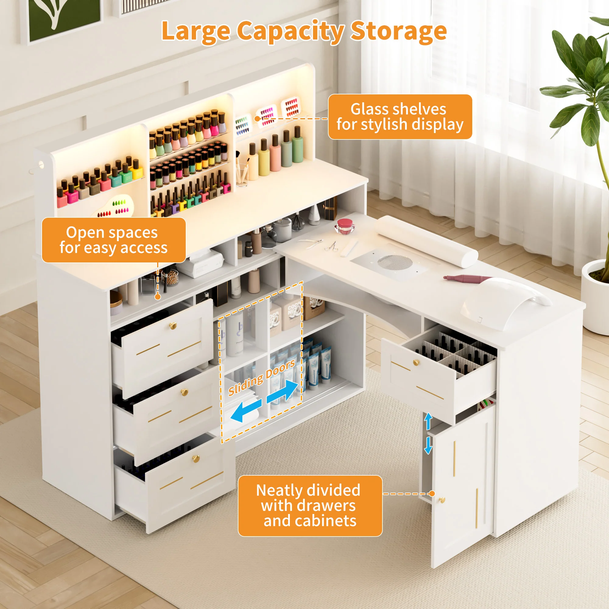 Advwin L-Shaped Nail Desk with Mobile Desktop - Image 3