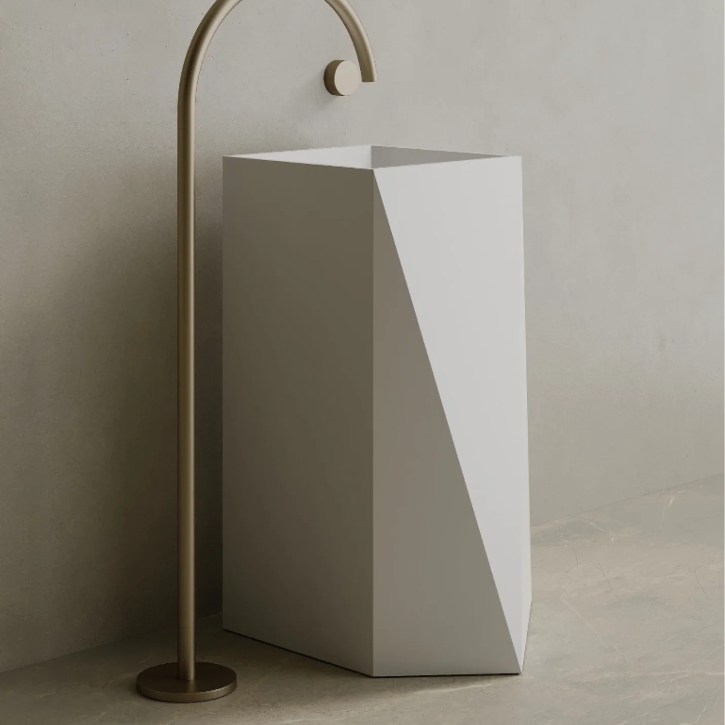 ELEMENTO BATH | 20" x 34" SOLID SURFACE GEOMETRIC PEDESTAL SINK | $1,509.40 - $1,611.10 - Image 3