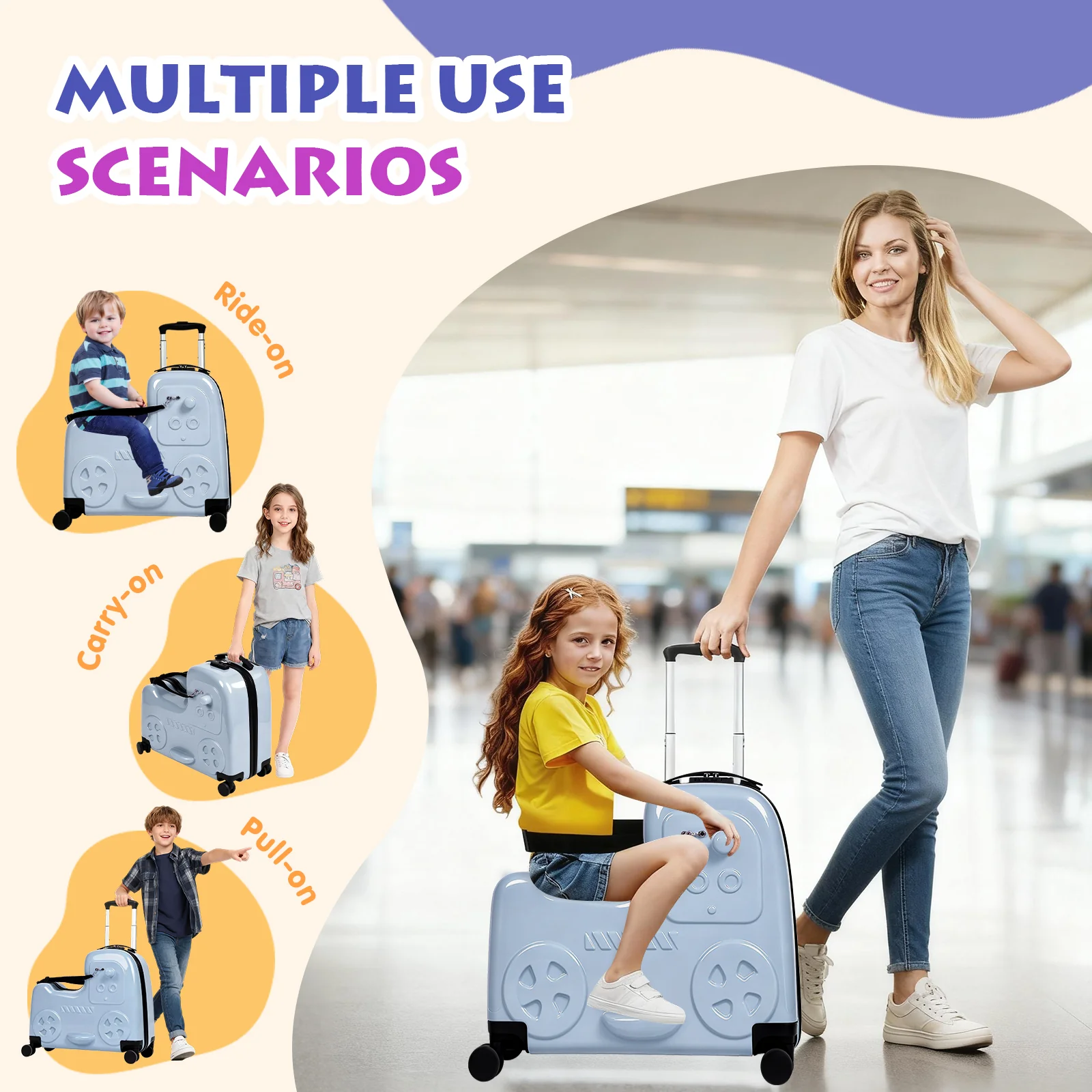 Advwin 22" Kids Ride-On Suitcase with Safety Strap - Image 3