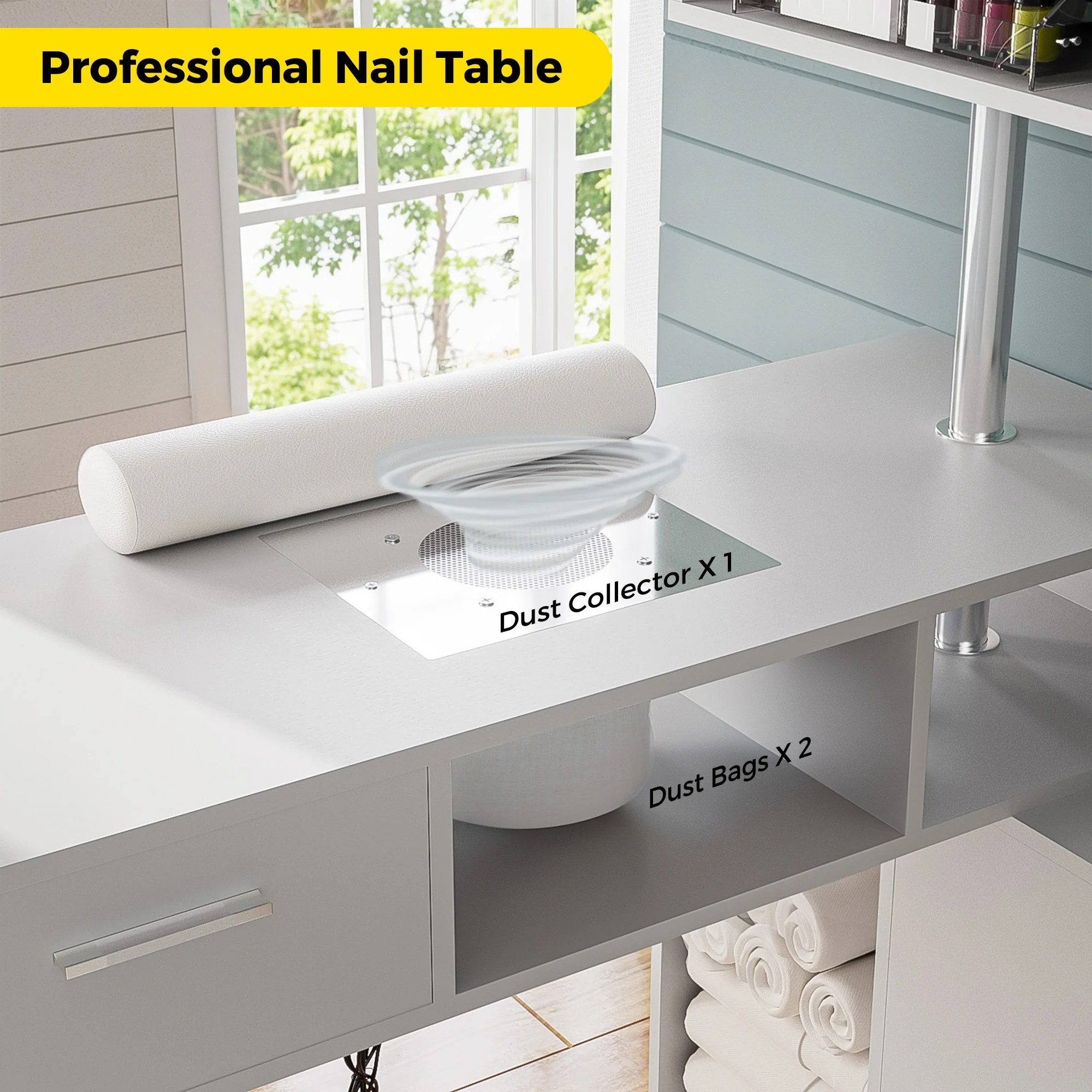 Advwin Rotating Manicure Table Nail Desk with Stool - Image 2