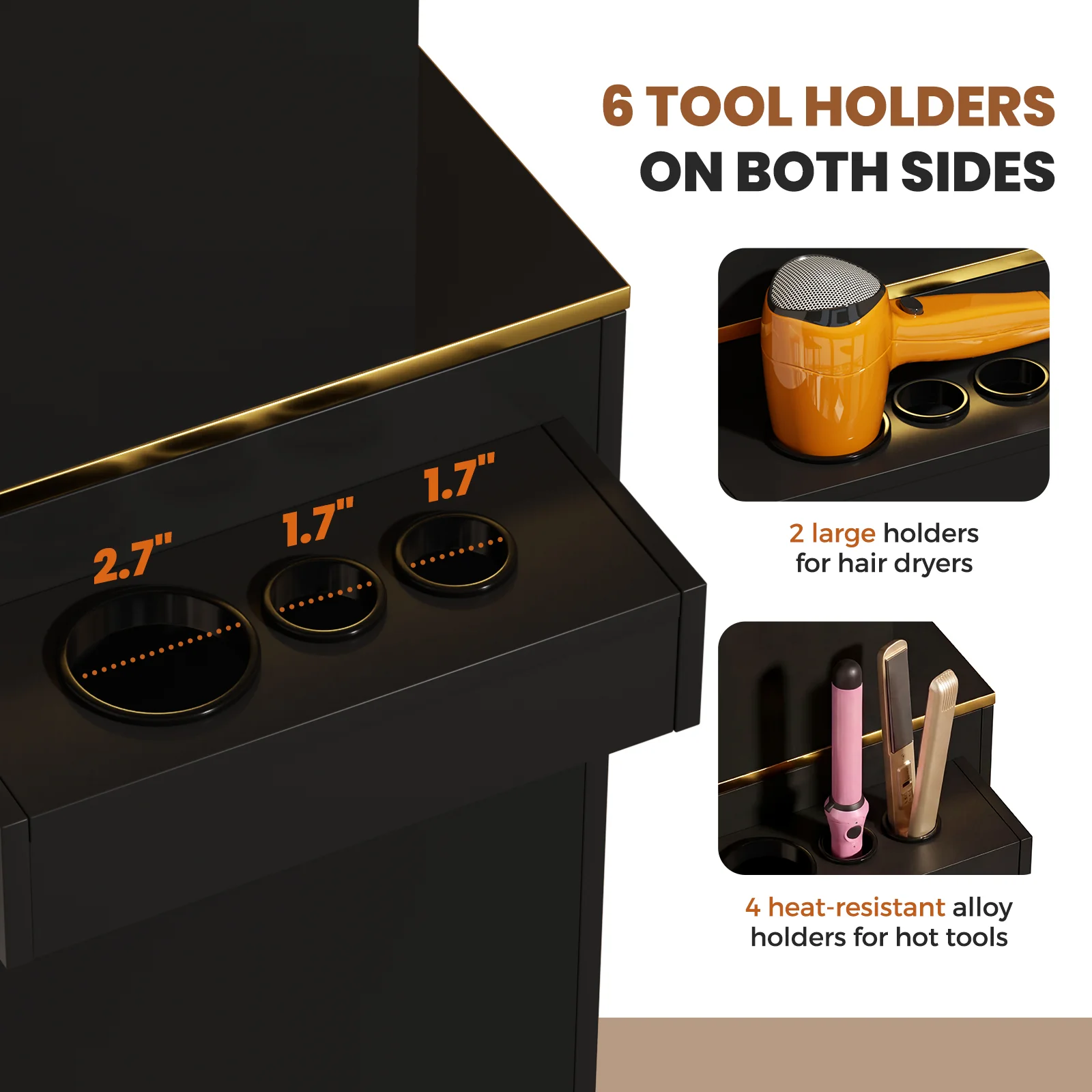 Advwin Tall Hair Salon Station with 6 Tools Holders - Image 3