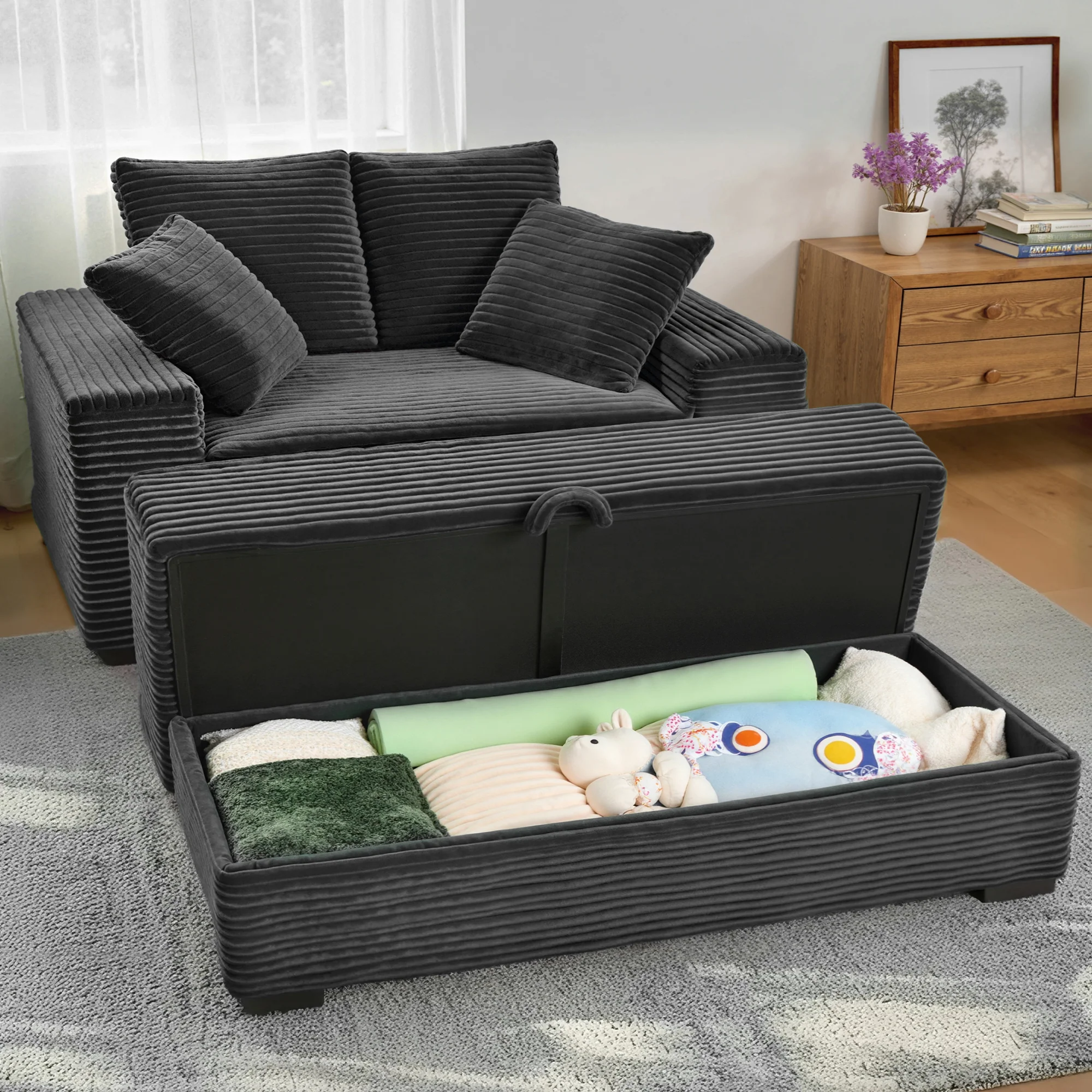 Advwin Chaise Lounge with Storage Ottoman Wide-Rib - Image 2