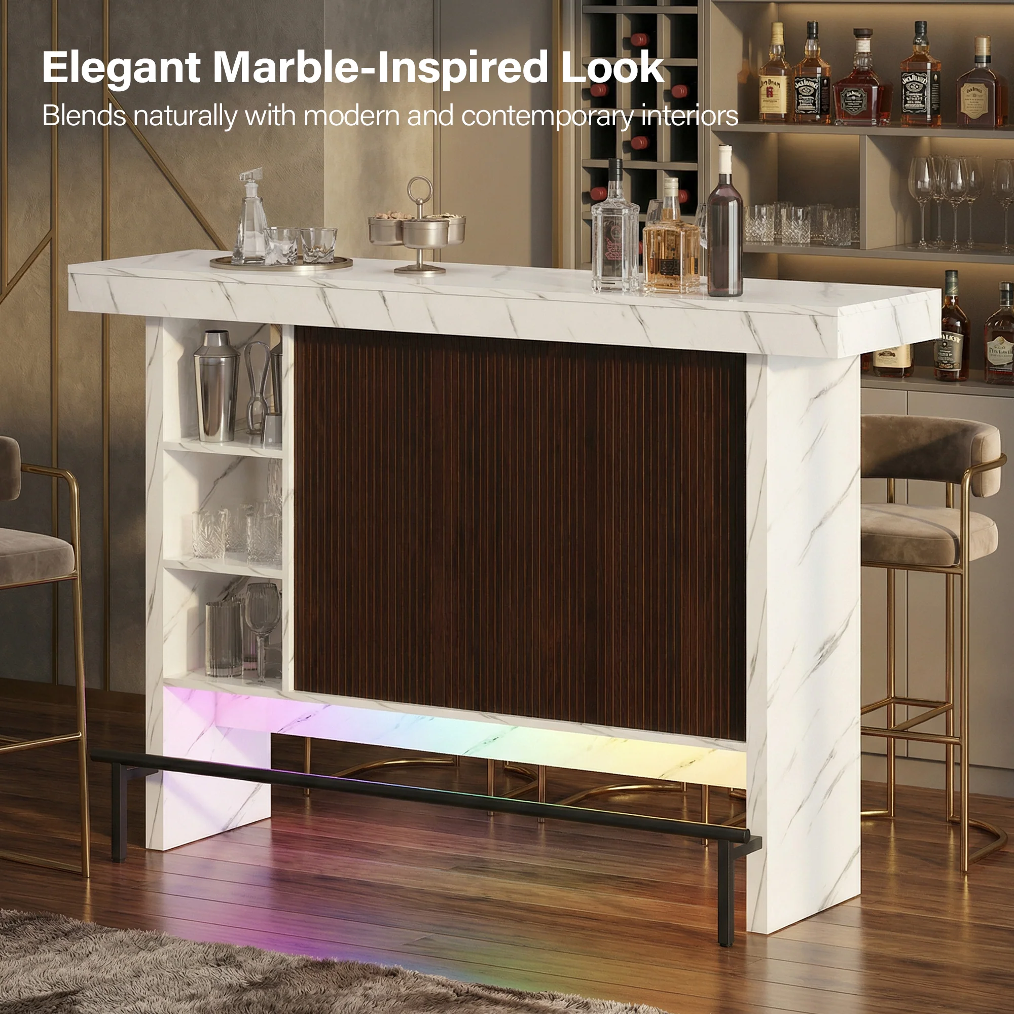 Advwin 62" Modern Home Bar Table w/ LED Lighting - Image 3