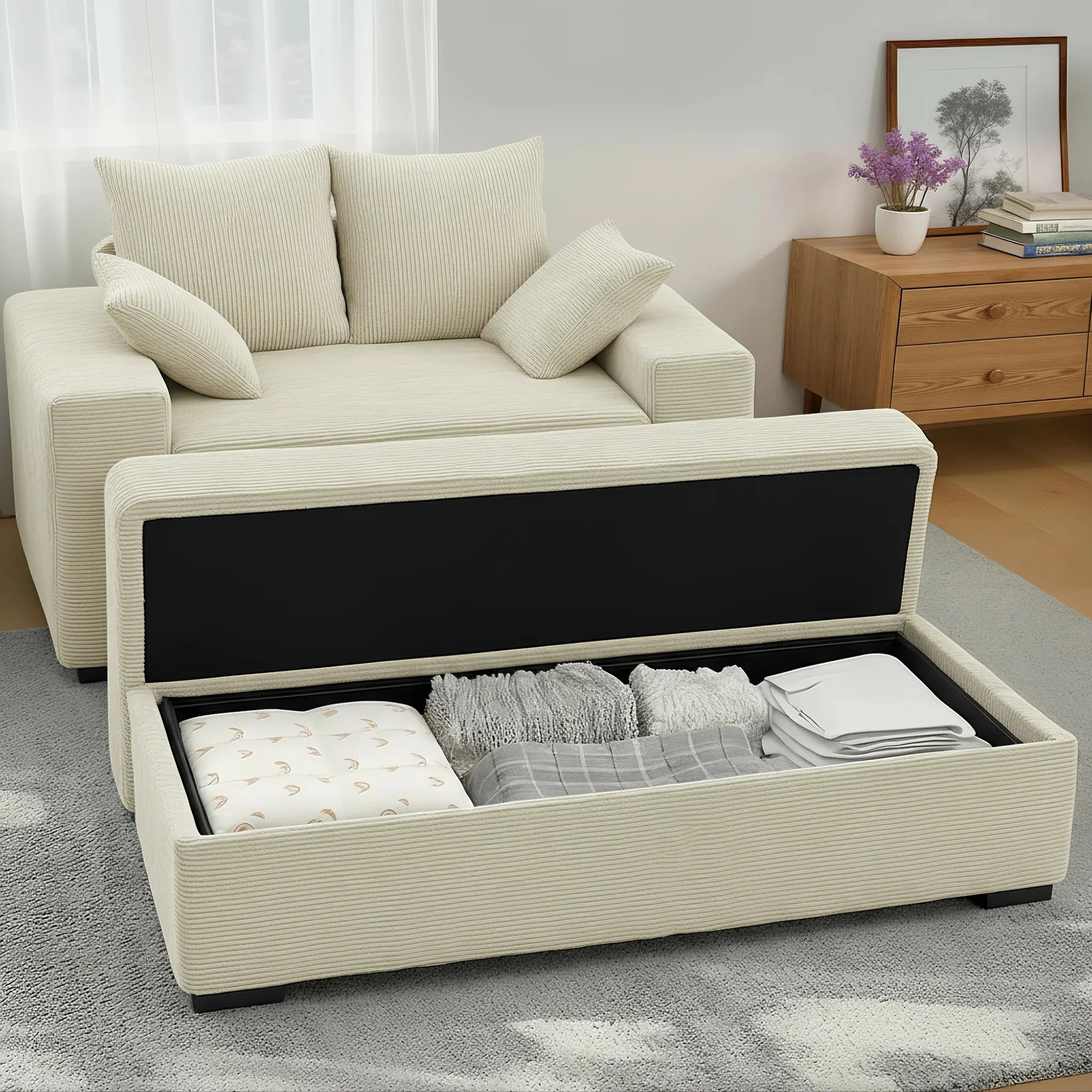 Advwin Chaise Lounge with Storage Ottoman Medium-Rib - Image 2