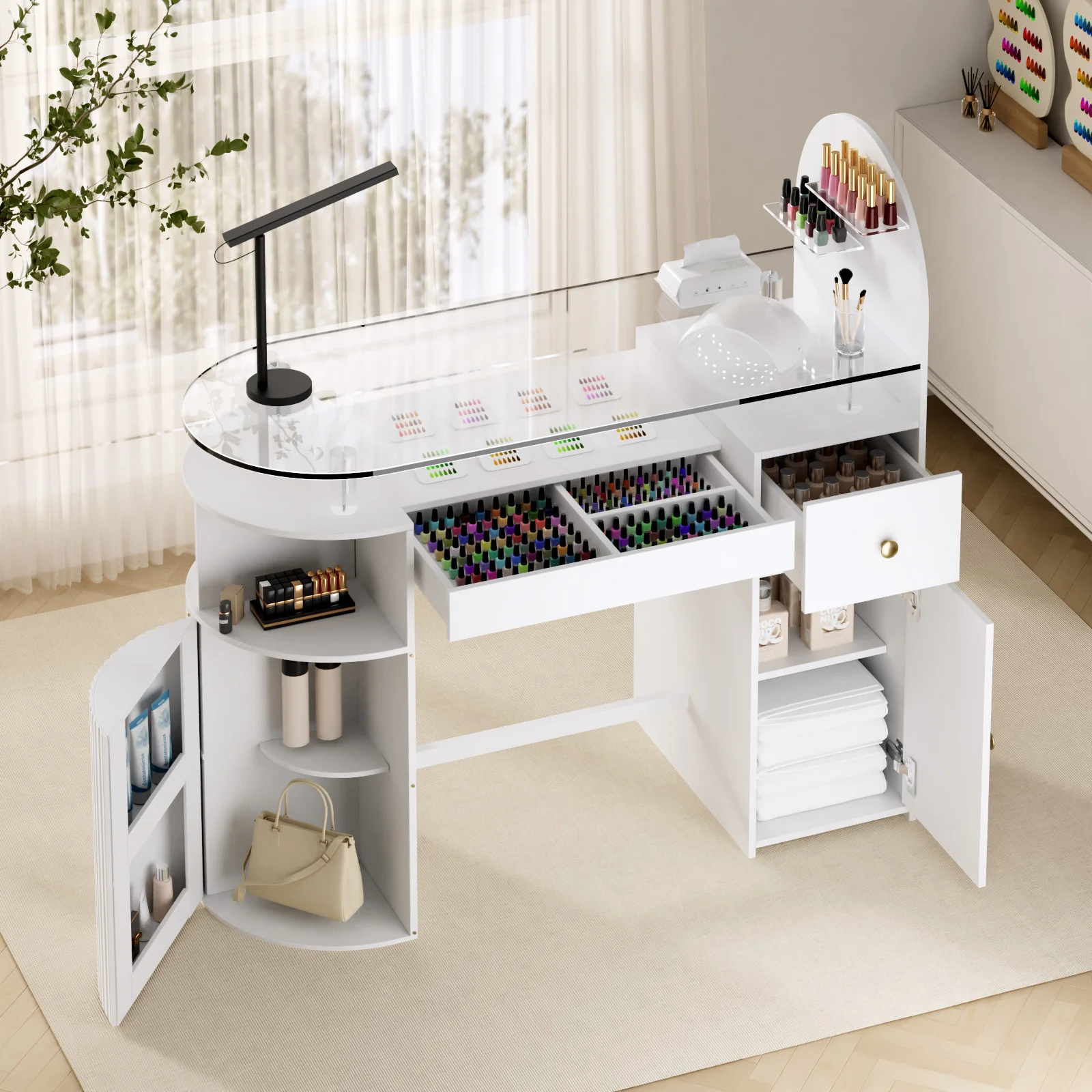 Advwin Nail Table with Tempered Glass Top - Image 2