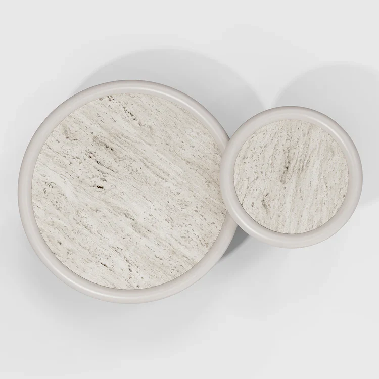 SECOLO | SET OF 3 MOONRISE ROUND TRAVERTINE MARBLE COFFEE AND SIDE TABLE | $ 13,310 - Image 3