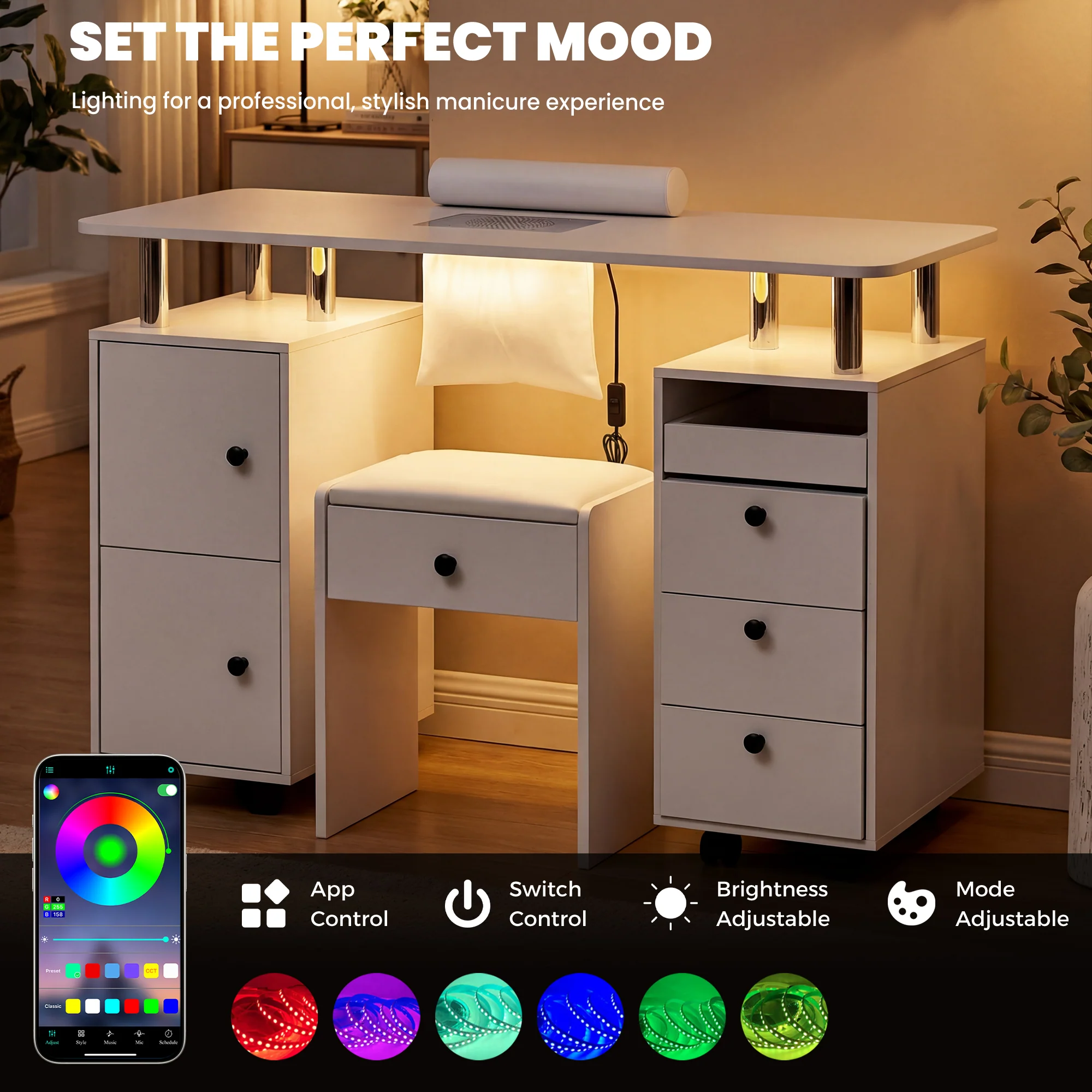 Advwin Nail Desk & Storage Stool Set for Nail Tech - Image 3