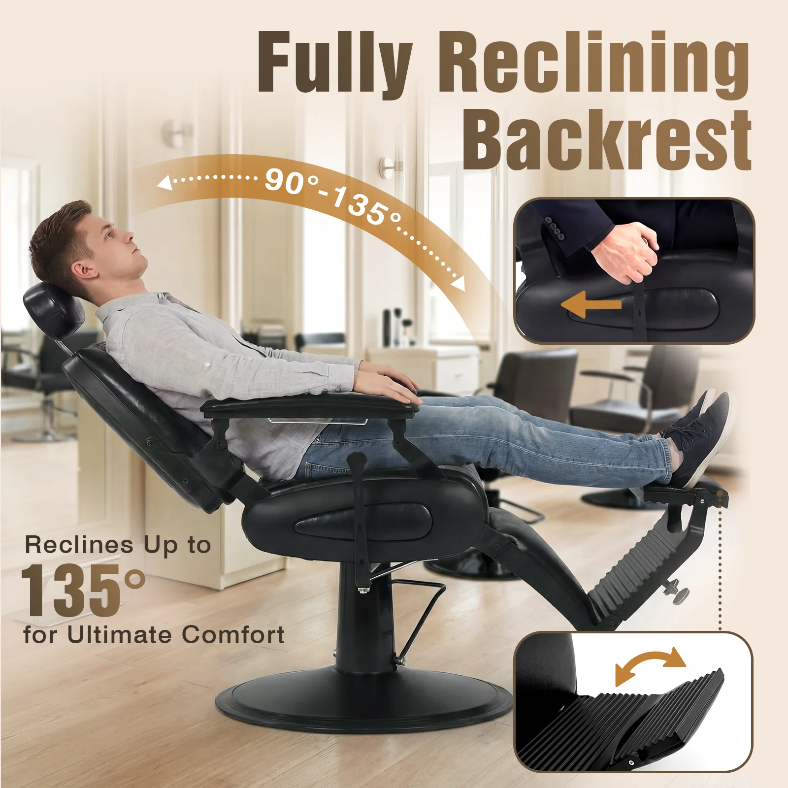 Advwin Heavy Duty Vintage Recline Hydraulic Barber Chair - Image 3