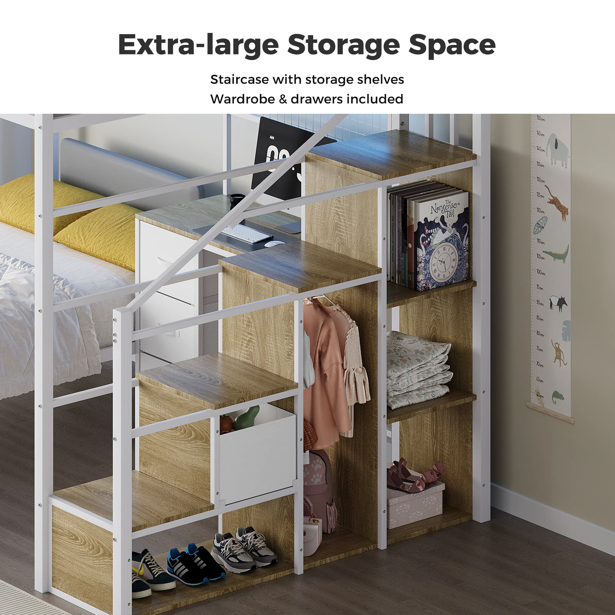 Advwin L-Shaped Bunk Loft Bed with Desk - Image 2