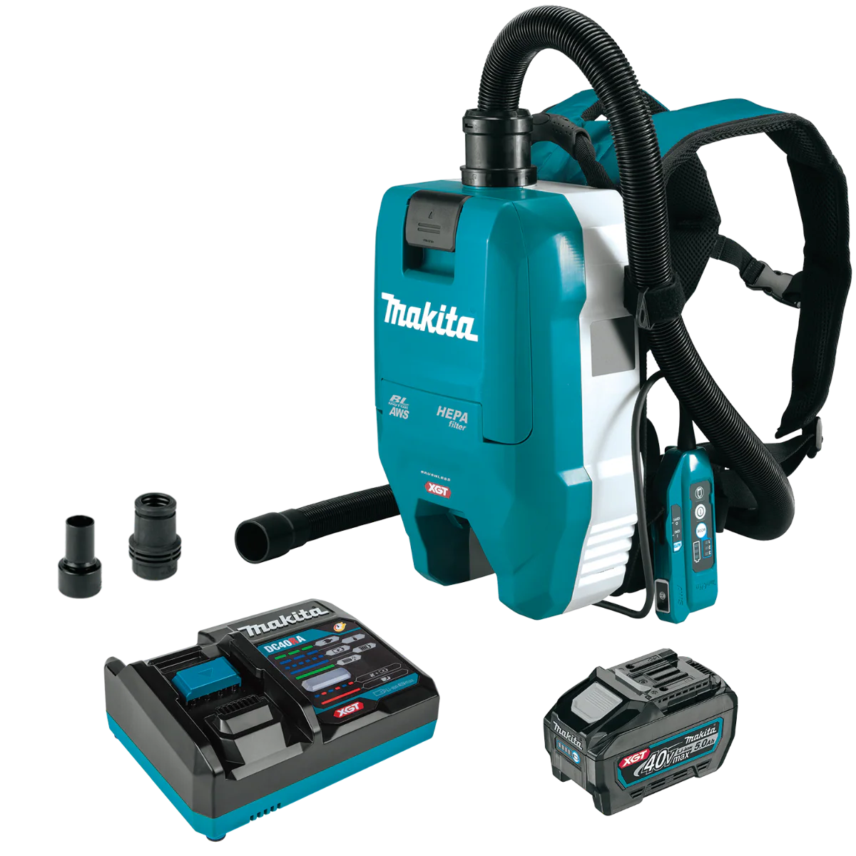 Makita GCV06T1 40V max XGT Brushless Cordless 1/2 Gallon HEPA Filter Backpack Dry Dust Extractor Kit, AWS Capable (5.0Ah)