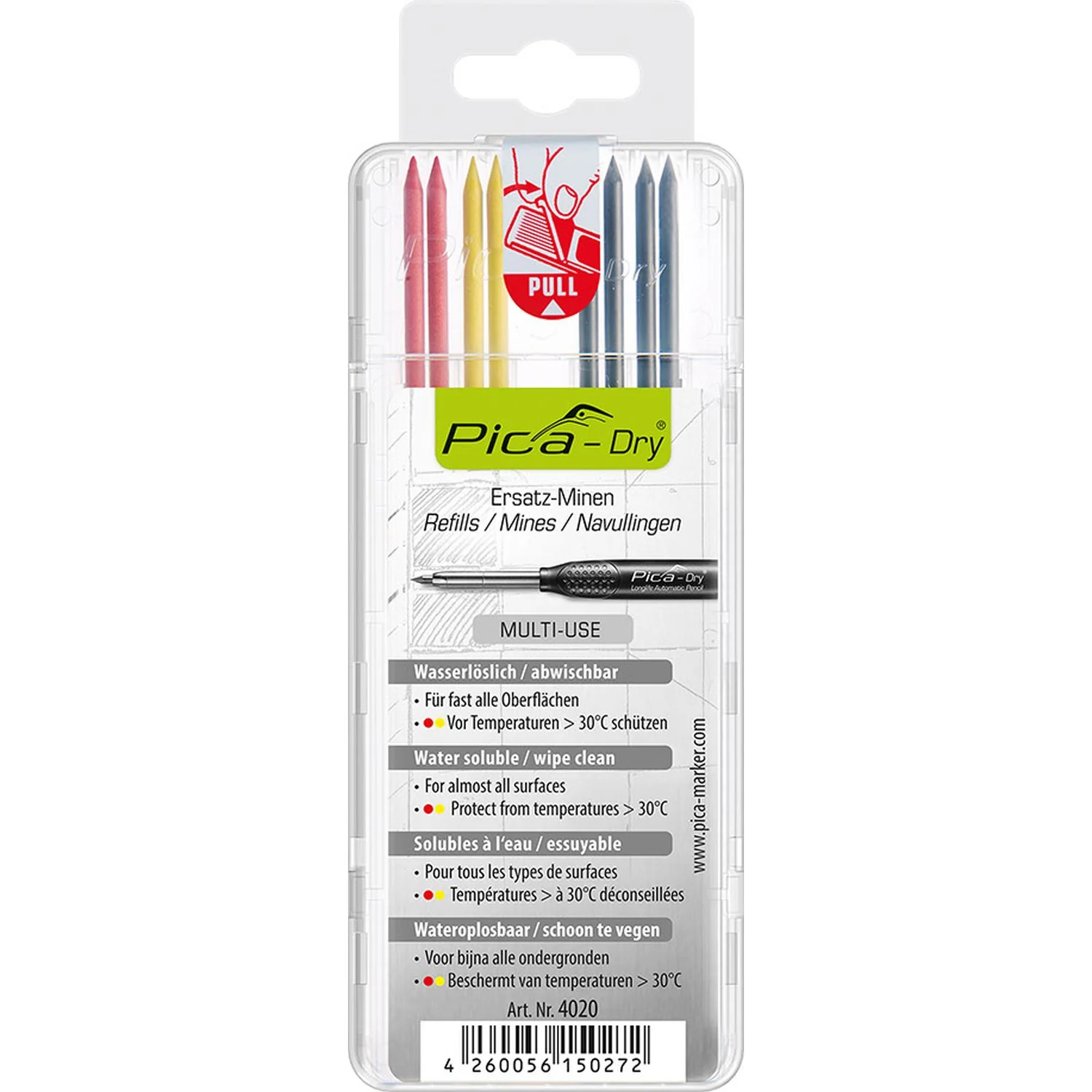 Pica 4020/SB Red, Yellow and Graphite Pencil Lead Refills, 8-Pack - Image 1