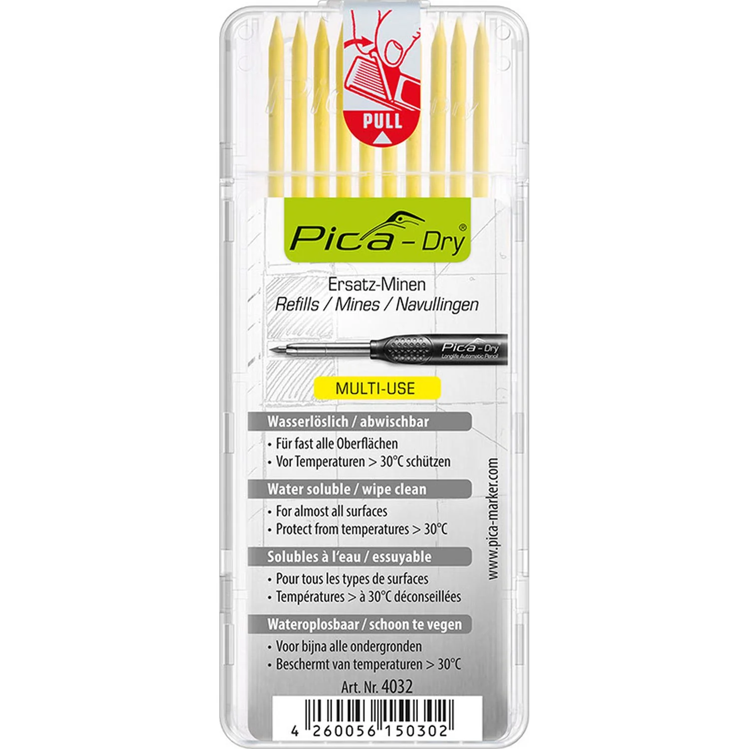 Pica 4032 Yellow Dry Lead Refills, 10-Pack - Image 1