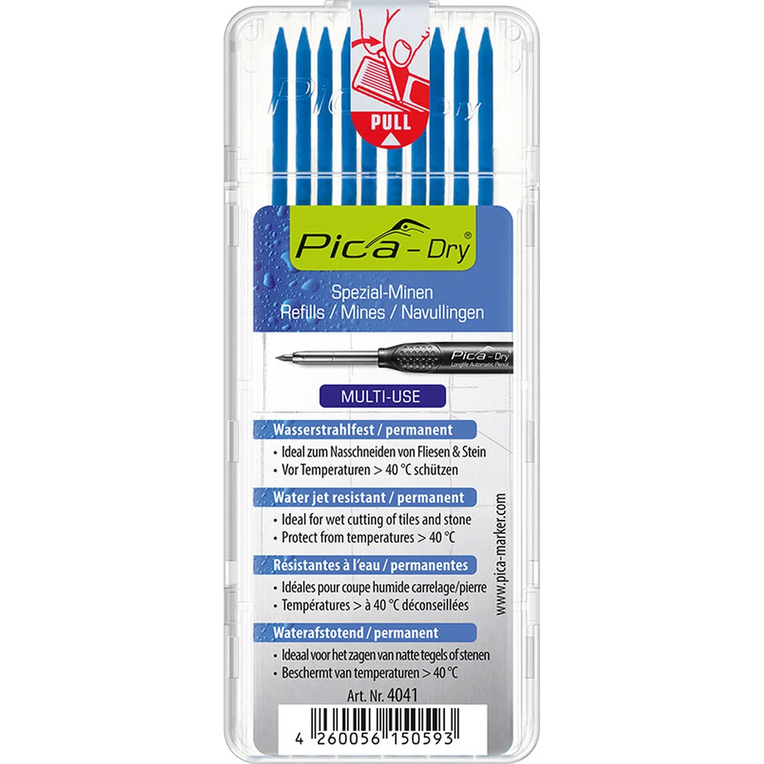Pica 4041 Blue Dry Lead Refills, 10-Pack - Image 1