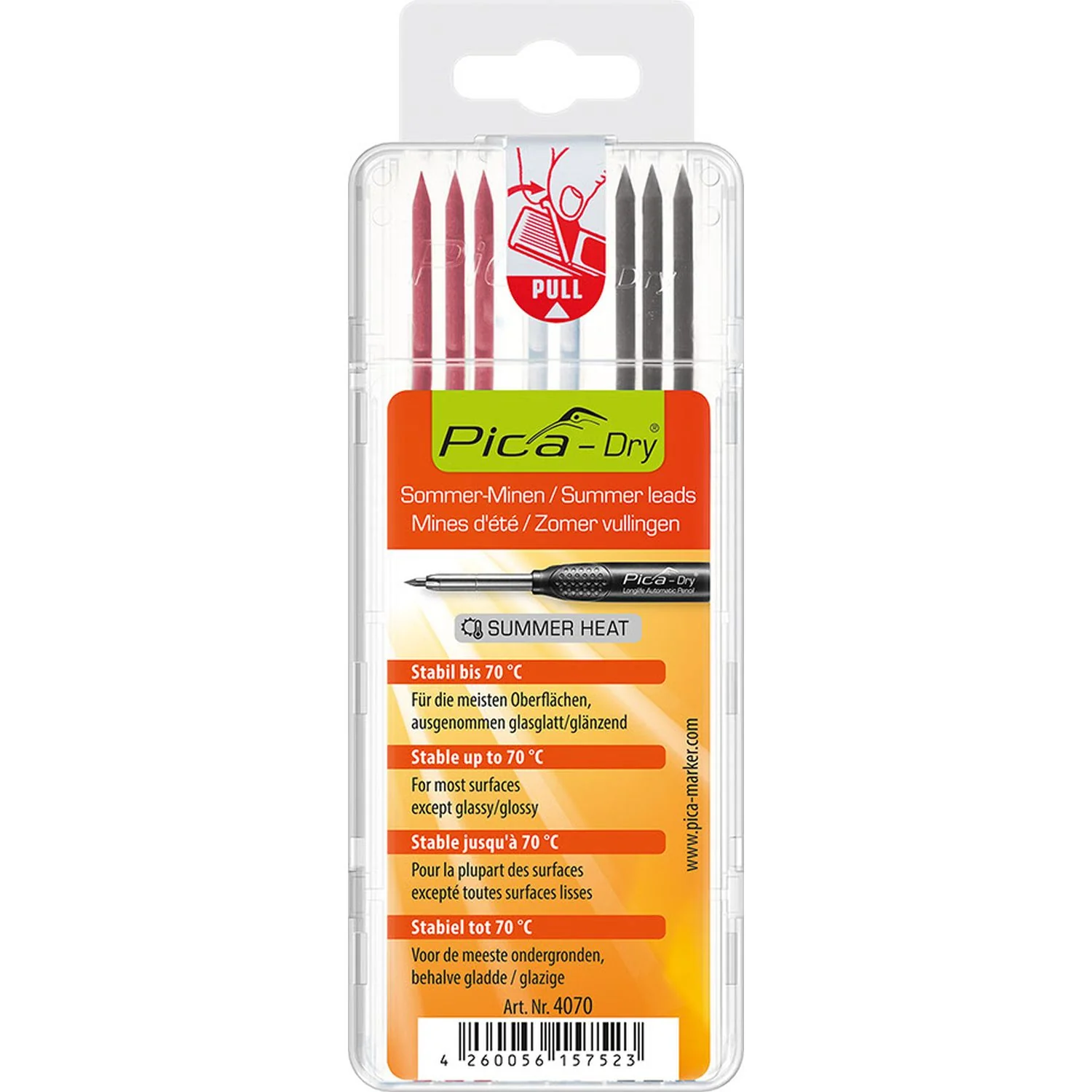 Pica 4070/SB Graphite, Red and White Graphite Refills, 8-Pack - Image 1