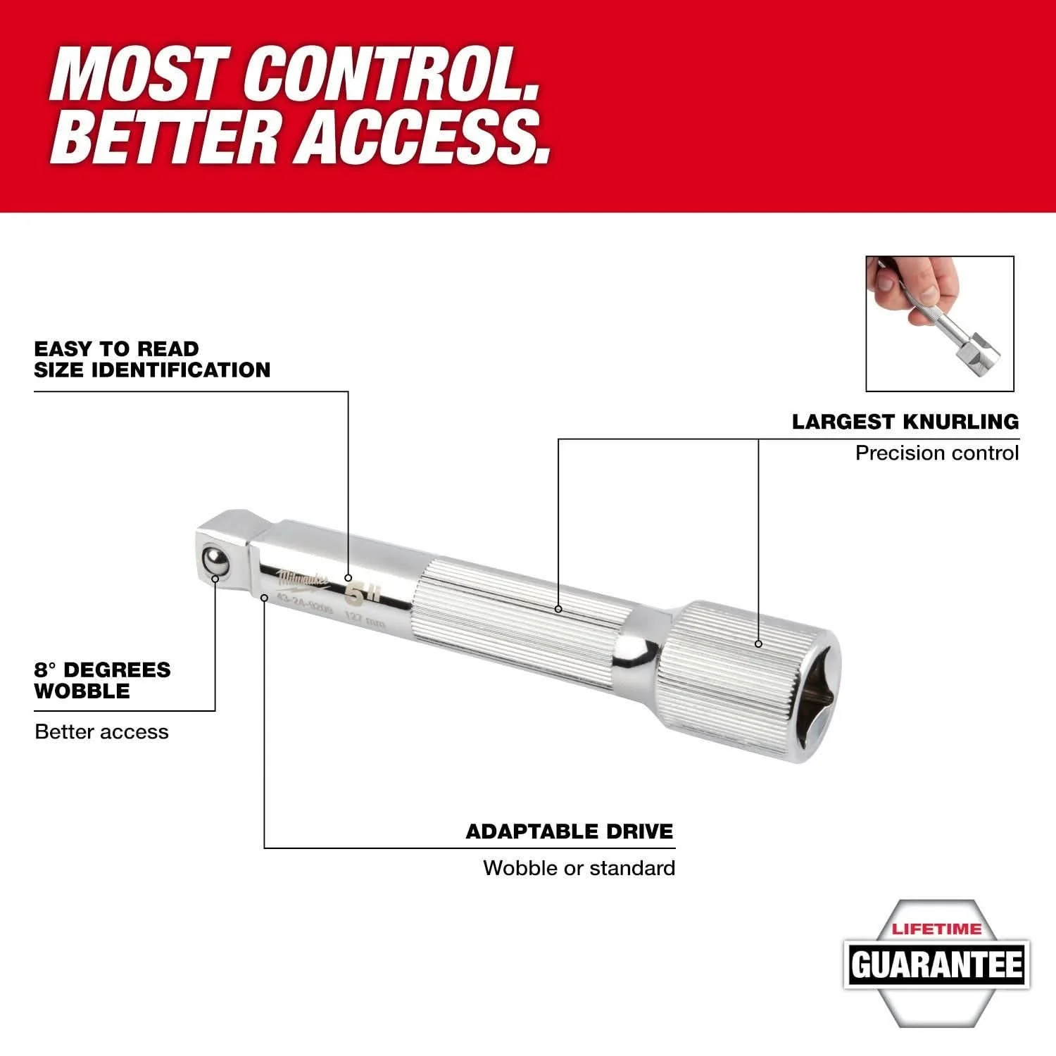 Milwaukee 43-24-9208 1/2" Drive 3" Wobble Extension - Image 2