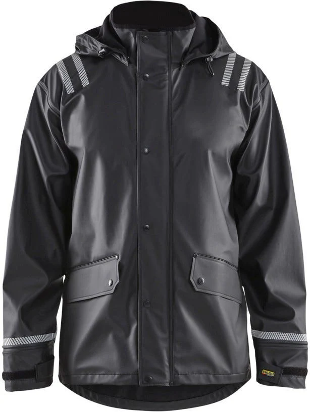 Blaklader 43172003 Hooded Rain Jacket with Reflective Details, Black - Image 1